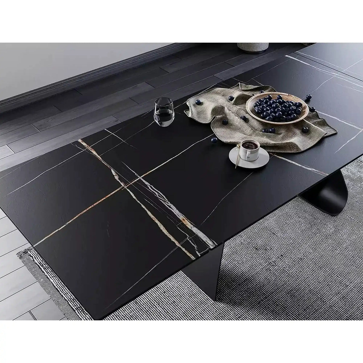 Masa cu blat de sticla/ceramica DIUNA CERAMIC, negru, 160/240x90x76 cm