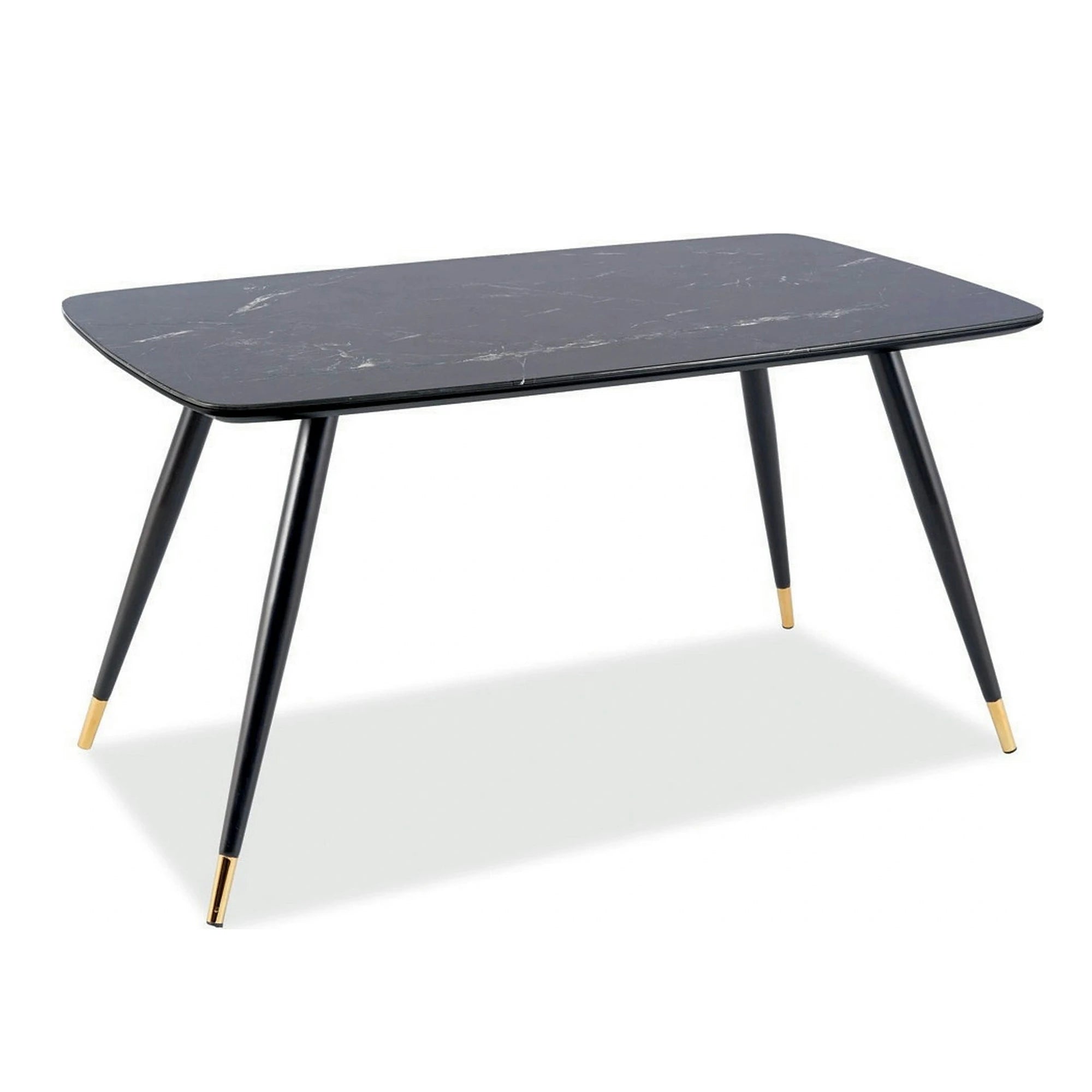 Masa CYRYL, negru cu efect de marmura, 140x80x75 cm