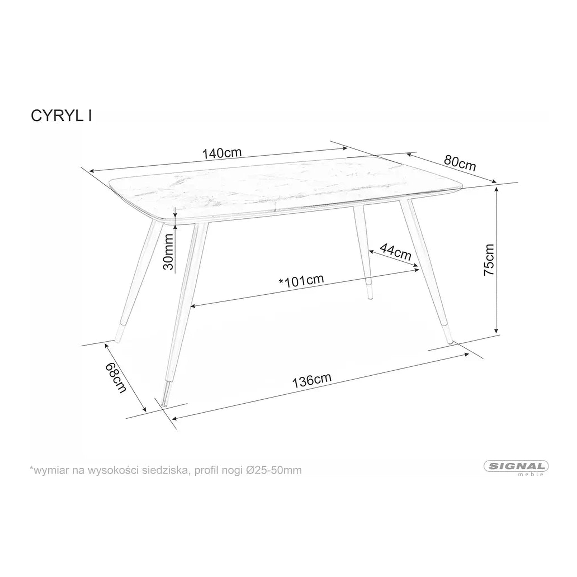 Masa CYRYL, negru cu efect de marmura, 140x80x75 cm