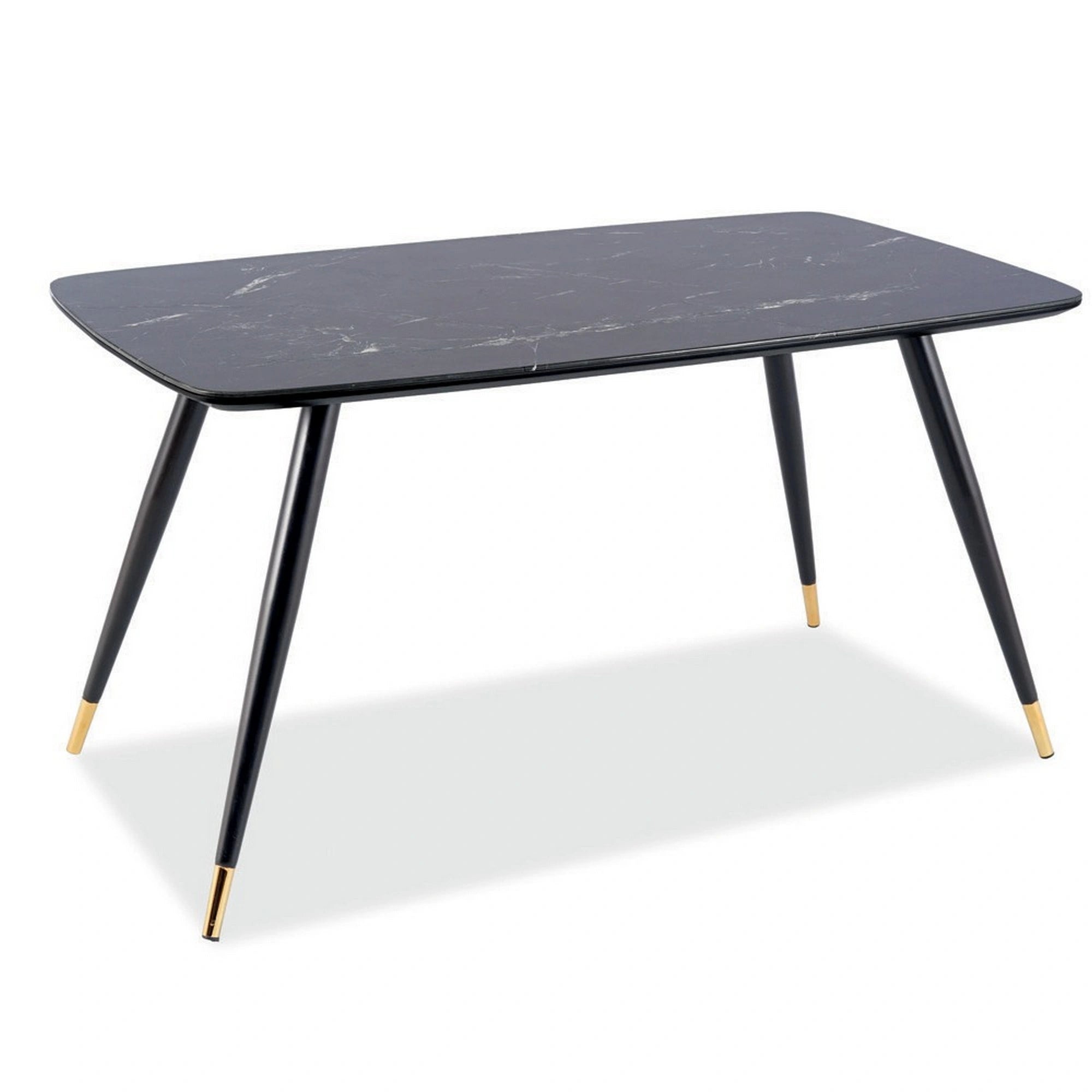 Masa CYRYL, negru cu efect de marmura, 140x80x75 cm