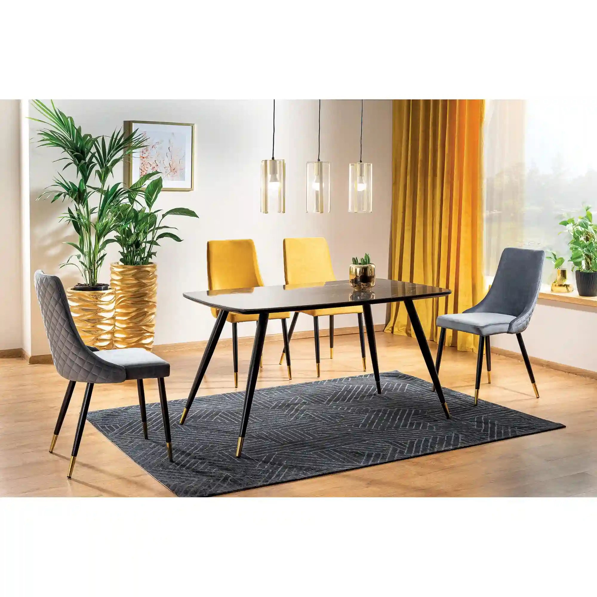 Masa CYRYL, negru cu efect de marmura, 140x80x75 cm