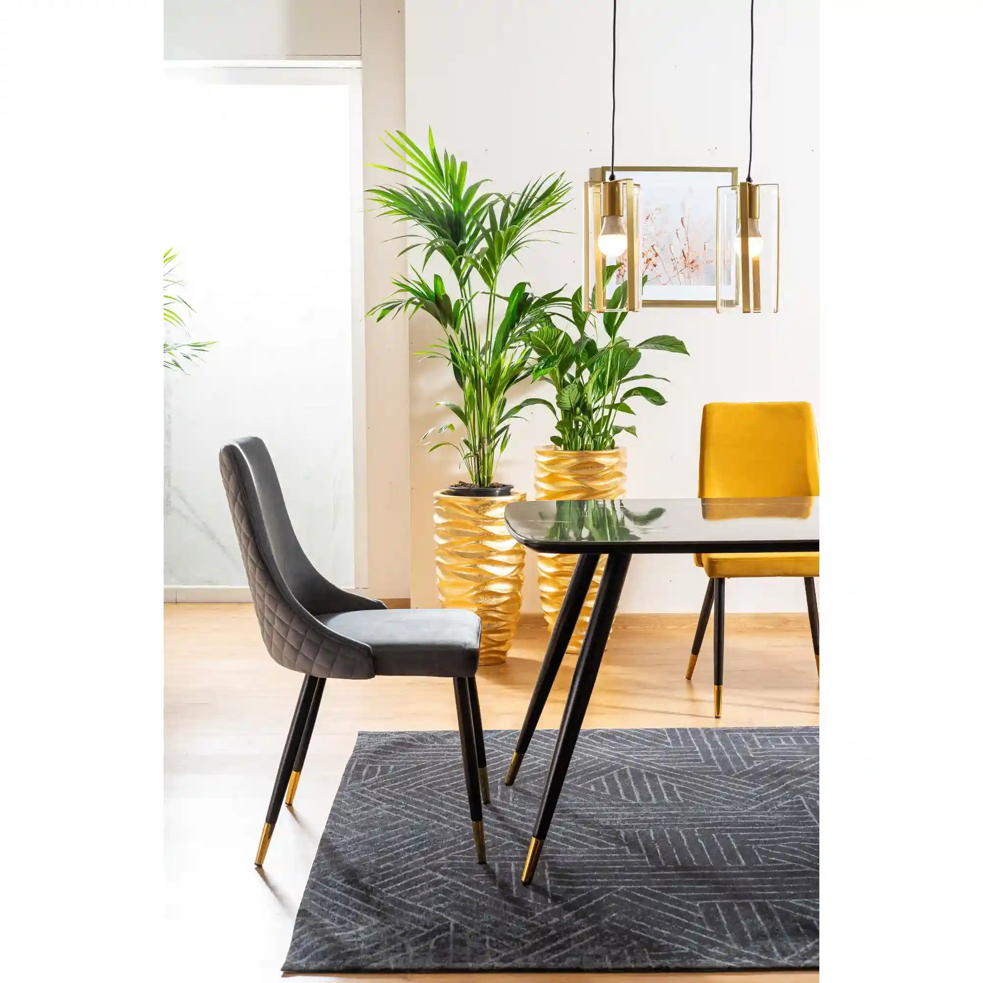 Masa CYRYL, negru cu efect de marmura, 140x80x75 cm