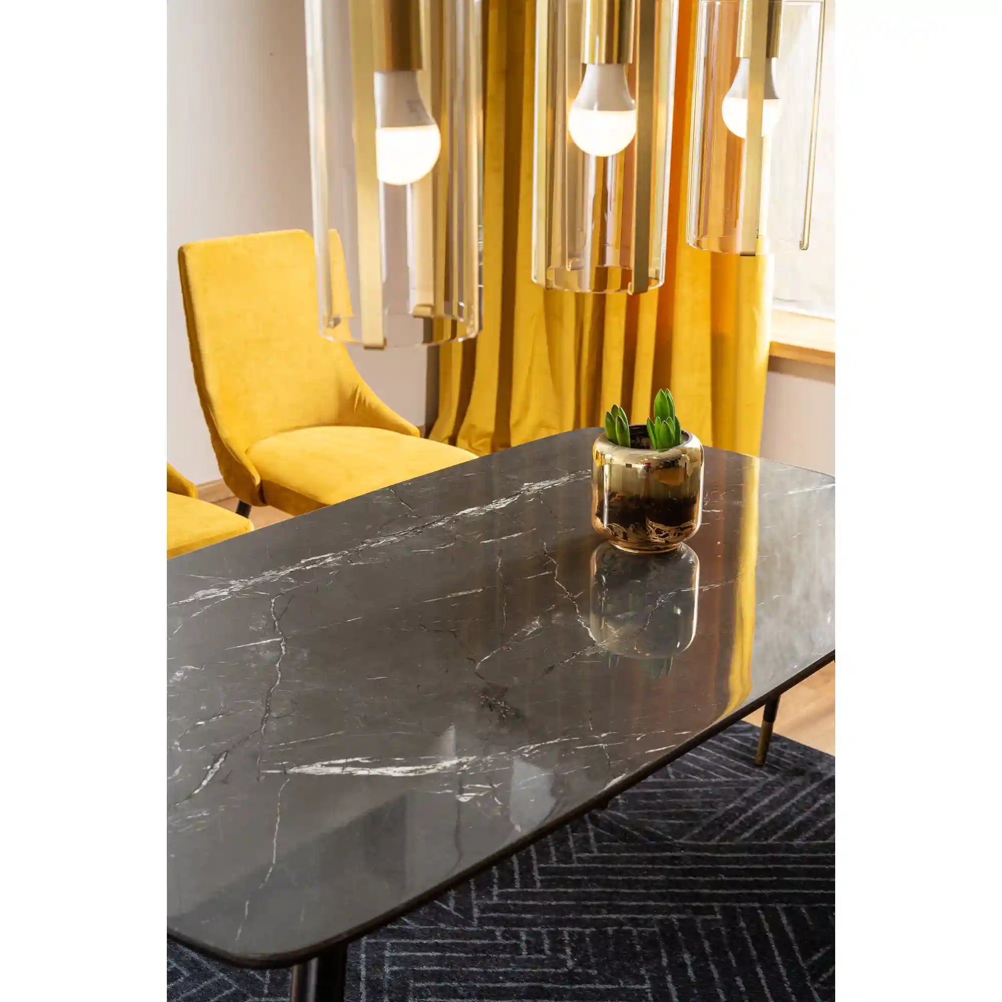 Masa CYRYL, negru cu efect de marmura, 140x80x75 cm