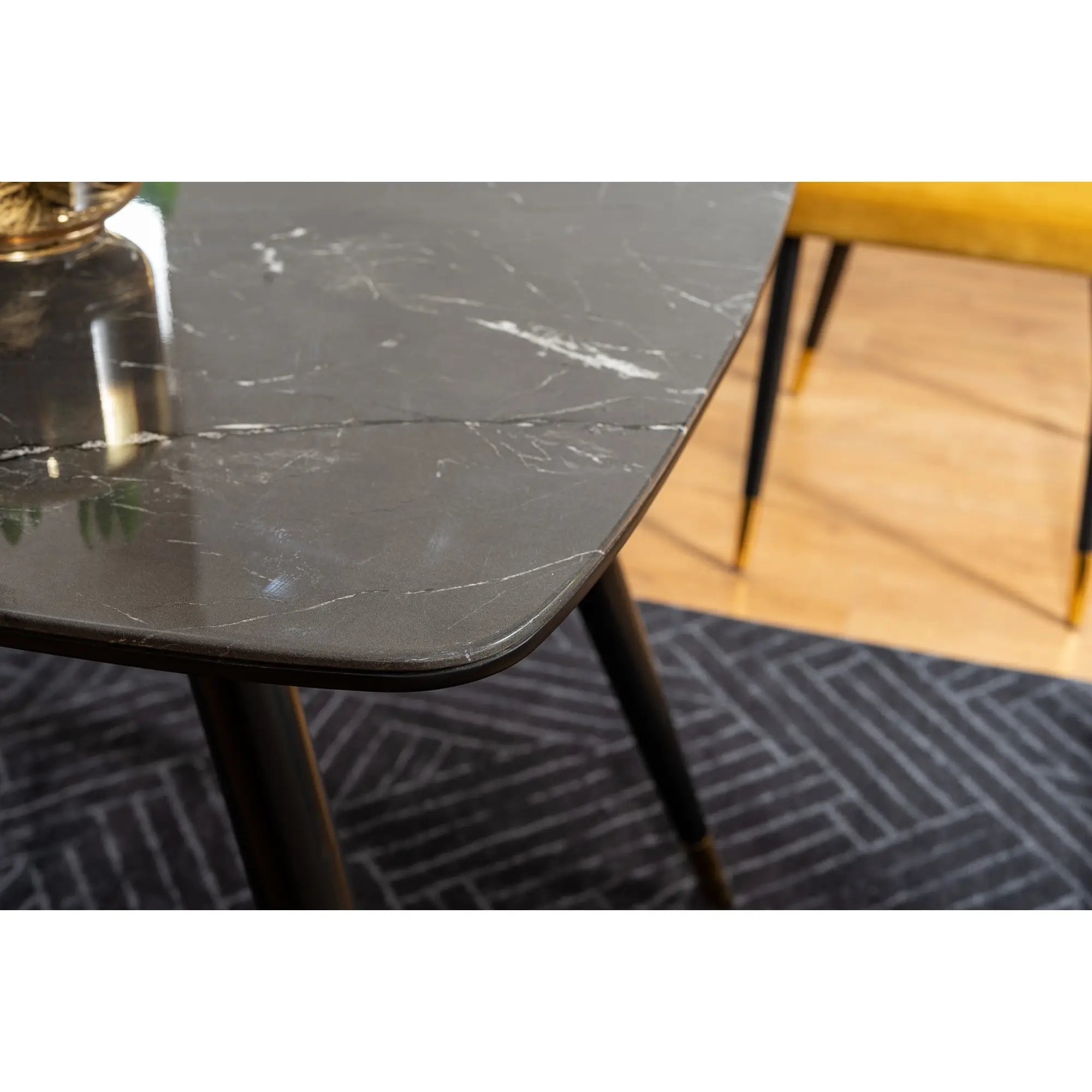 Masa CYRYL, negru cu efect de marmura, 140x80x75 cm