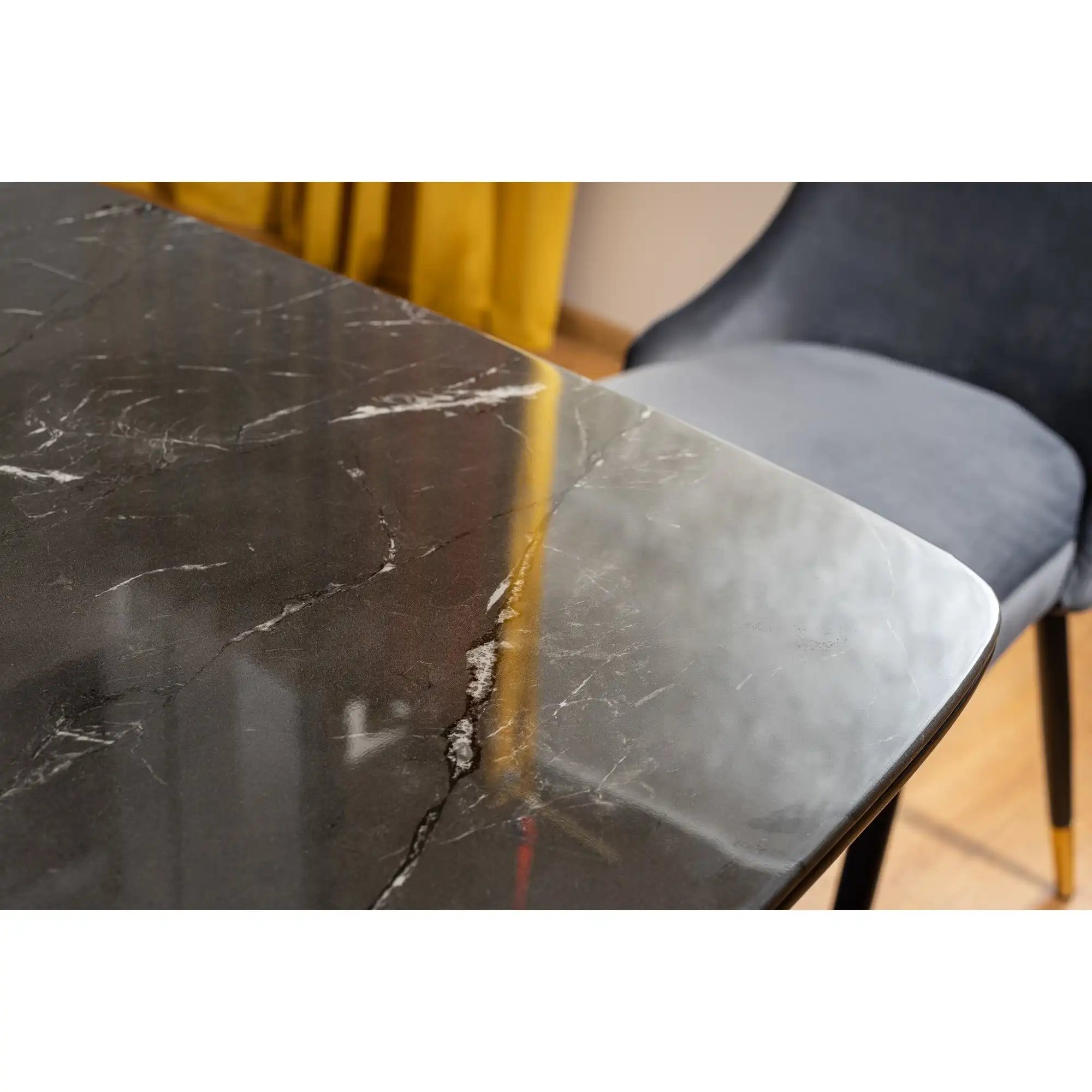 Masa CYRYL, negru cu efect de marmura, 140x80x75 cm