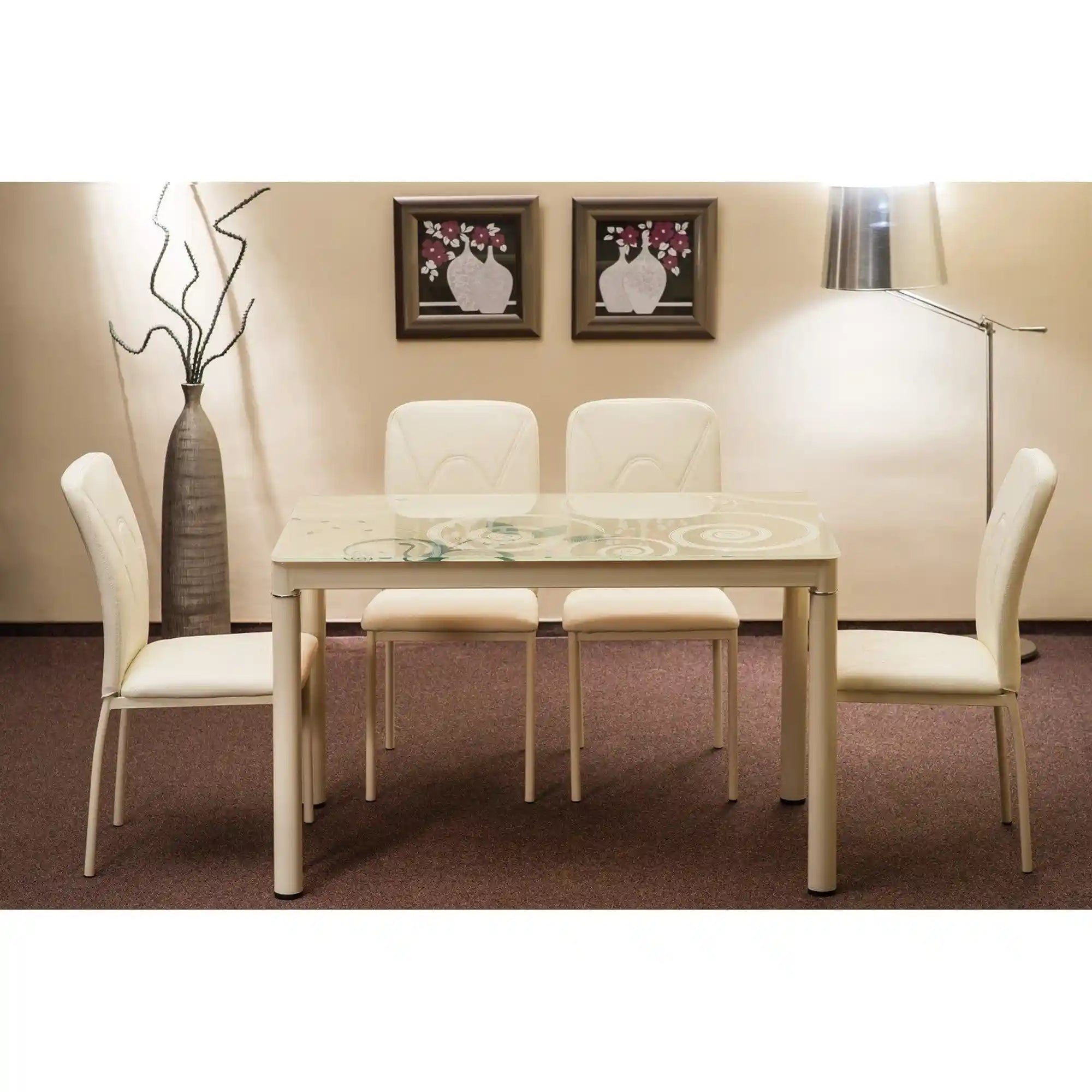 Masa DAMAR, crem, sticla securizata/metal, 100x60x75 cm