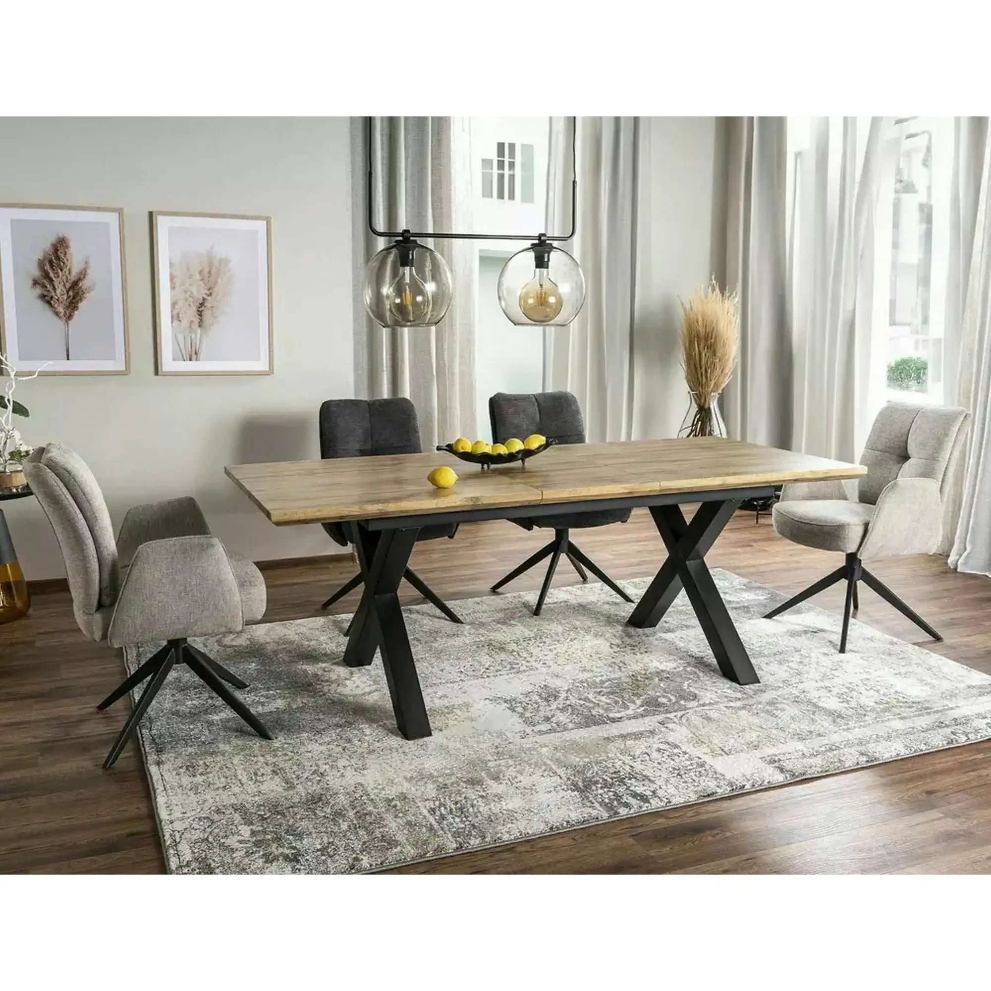 Masa de living extensibila XAVIERO II, stejar artisan/negru mat, 160-240x90x76 cm