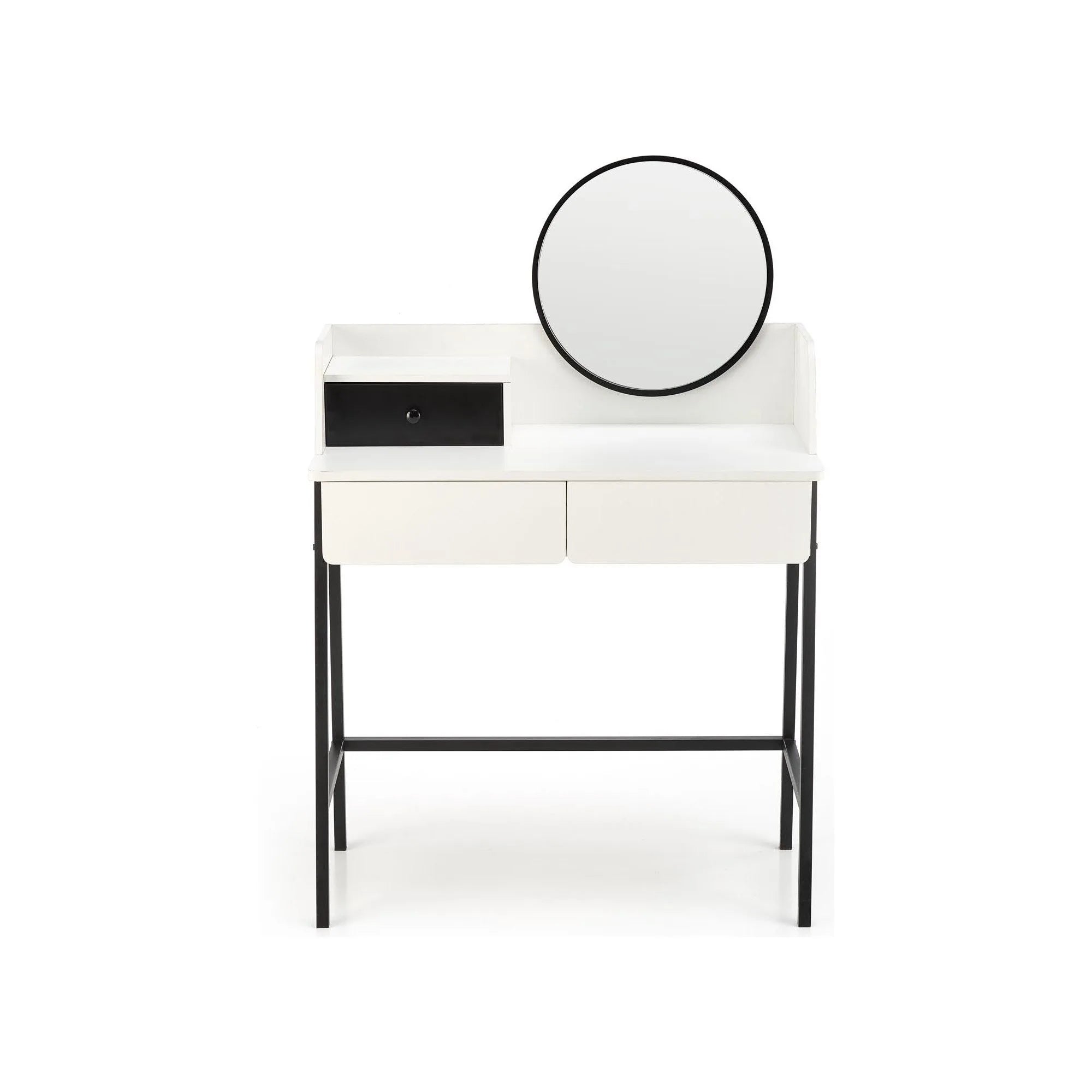 Masa de toaleta AGNES, alb/negru, PAL melaminat/otel, cu oglinda, 80x42x120 cm