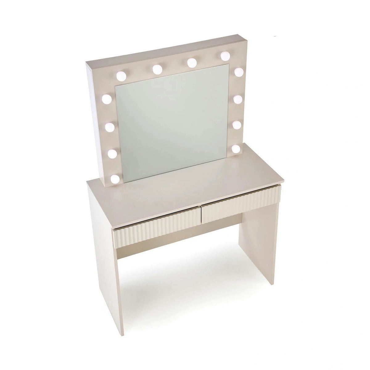 Masa de toaleta HOLLYWOOD 2, casmir, PAL laminat, cu oglinda si iluminare LED, 94x43x140 cm