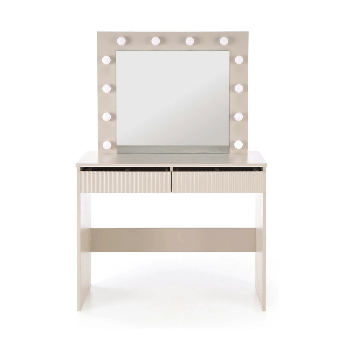 Masa de toaleta HOLLYWOOD 2, casmir, PAL laminat, cu oglinda si iluminare LED, 94x43x140 cm