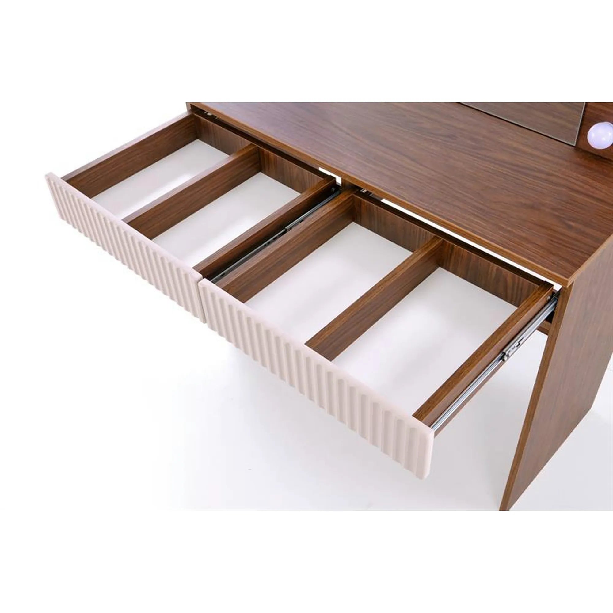 Masa de toaleta HOLLYWOOD 2, nuc/casmir, PAL laminat, cu oglinda si iluminare LED, 94x43x140 cm