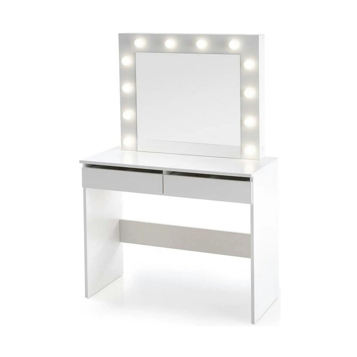 Masa de toaleta HOLLYWOOD, alb, PAL furniruit, cu oglinda si iluminare LED, 94x43x140 cm