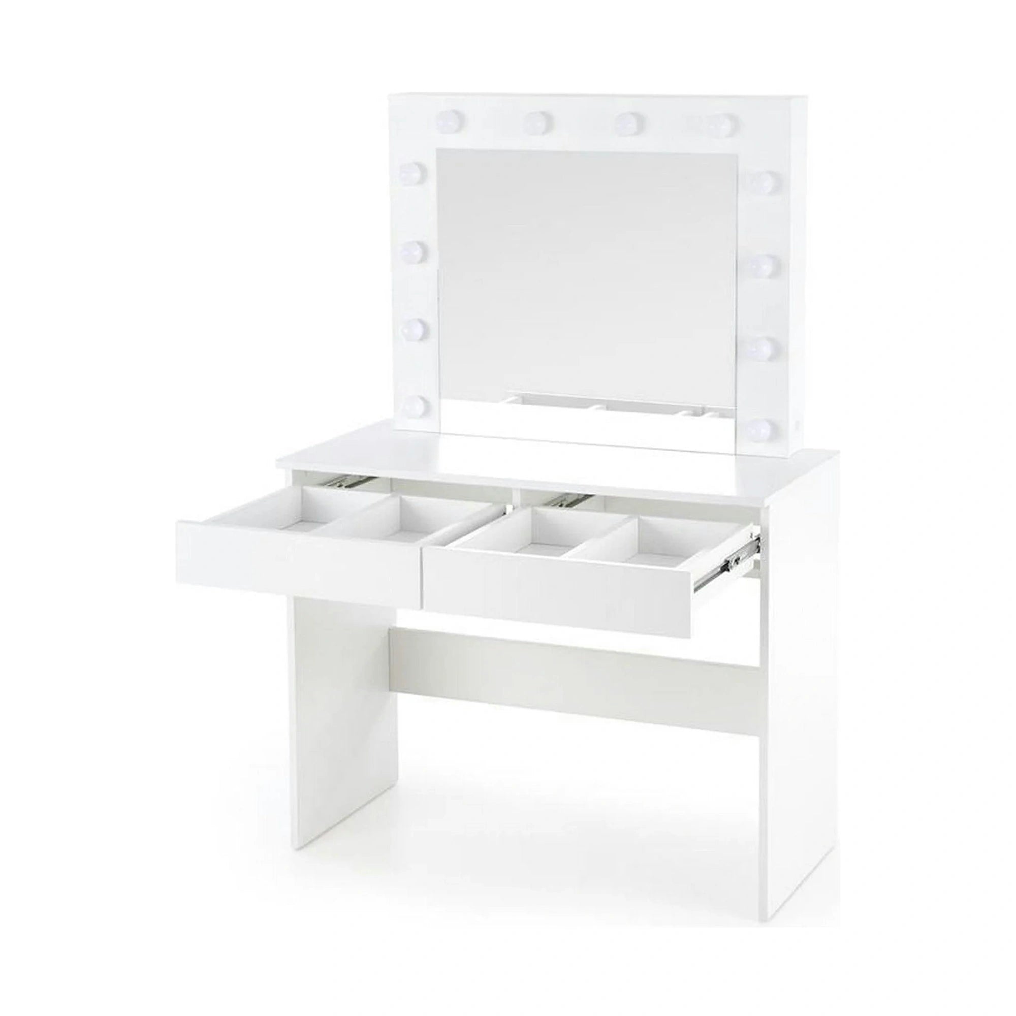 Masa de toaleta HOLLYWOOD, alb, PAL furniruit, cu oglinda si iluminare LED, 94x43x140 cm