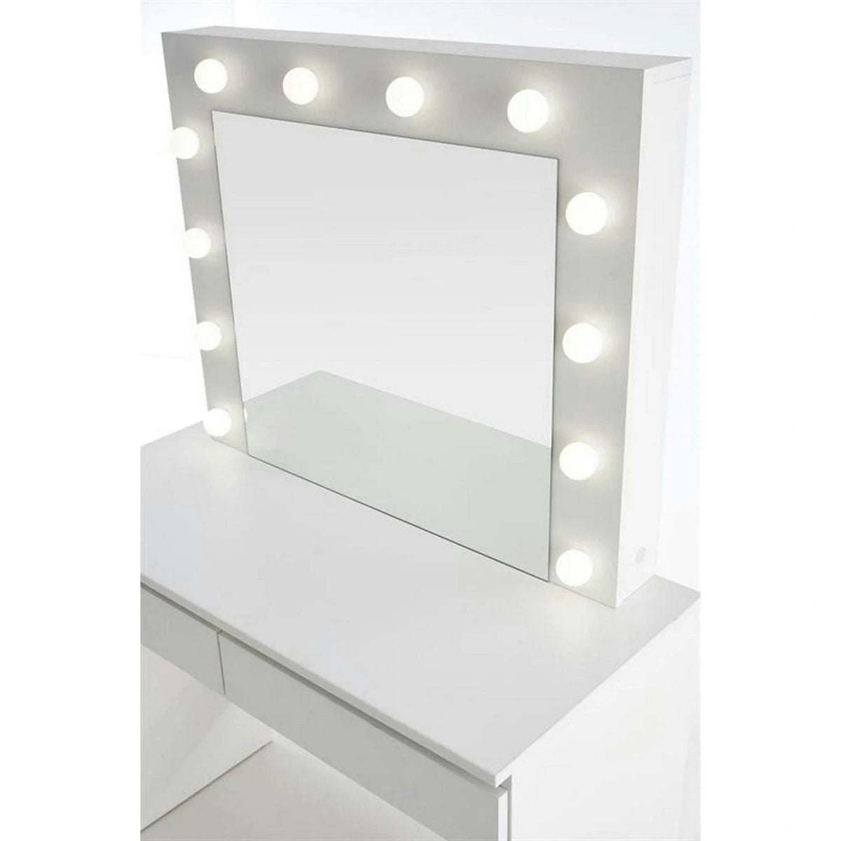 Masa de toaleta HOLLYWOOD, alb, PAL furniruit, cu oglinda si iluminare LED, 94x43x140 cm