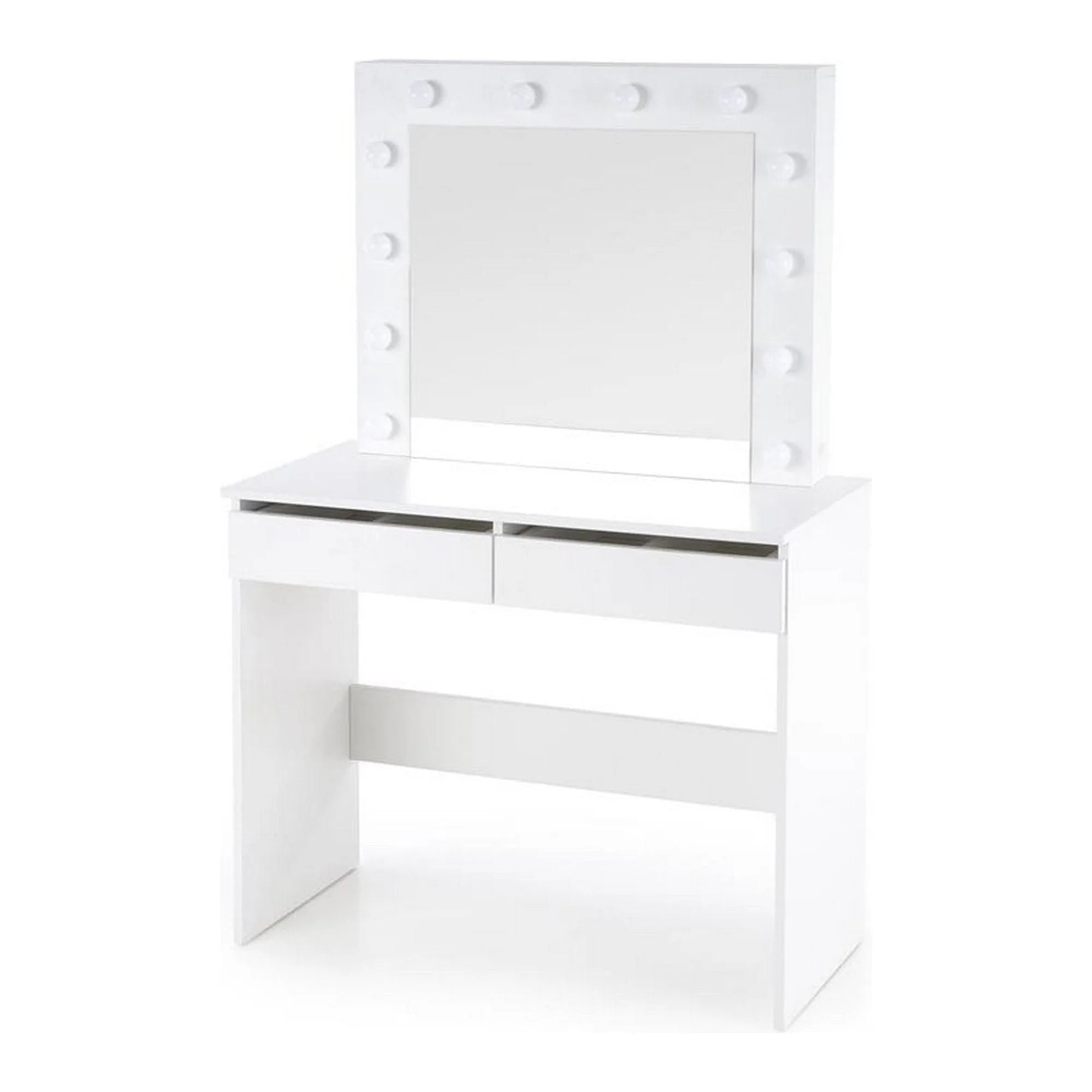 Masa de toaleta HOLLYWOOD, alb, PAL furniruit, cu oglinda si iluminare LED, 94x43x140 cm