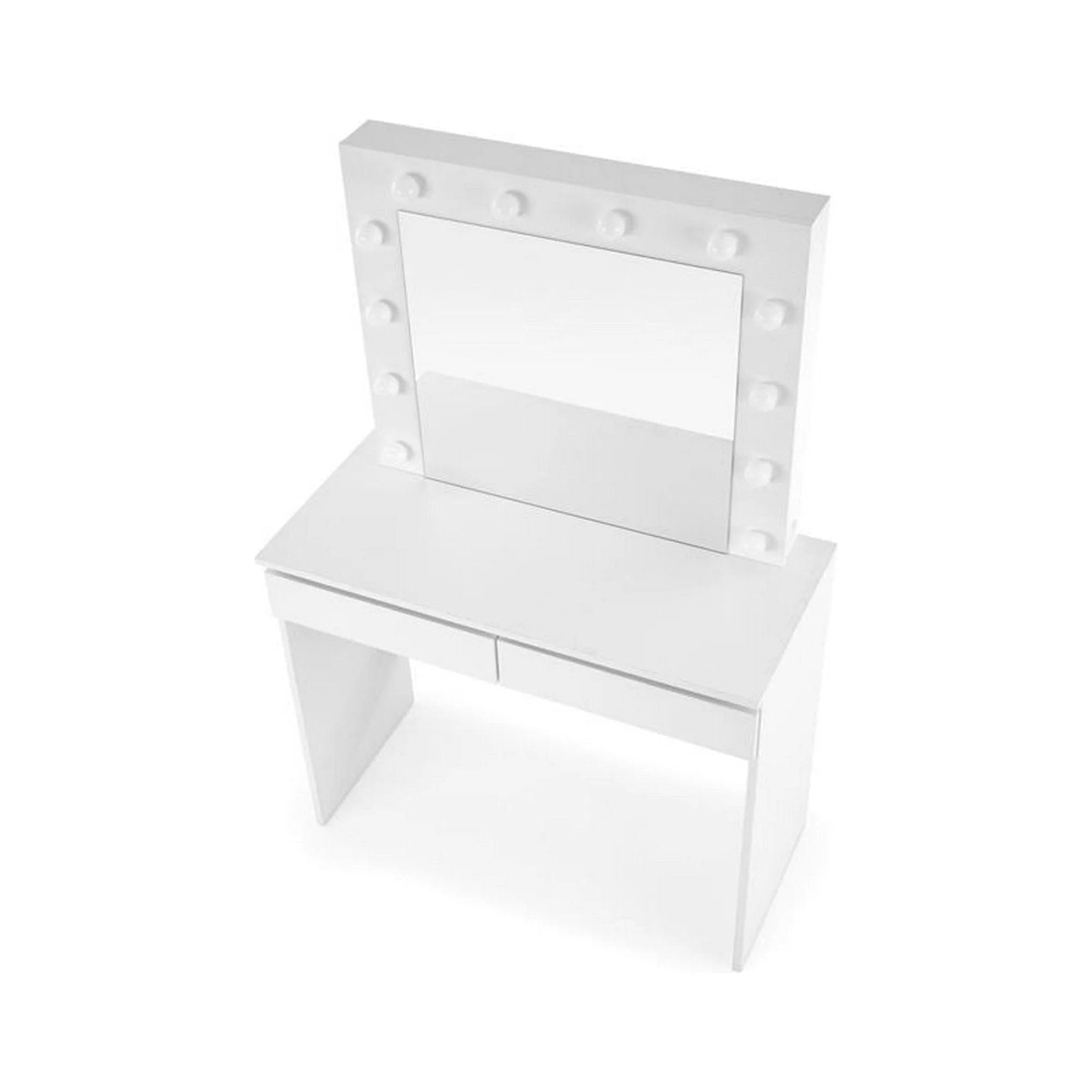 Masa de toaleta HOLLYWOOD, alb, PAL furniruit, cu oglinda si iluminare LED, 94x43x140 cm