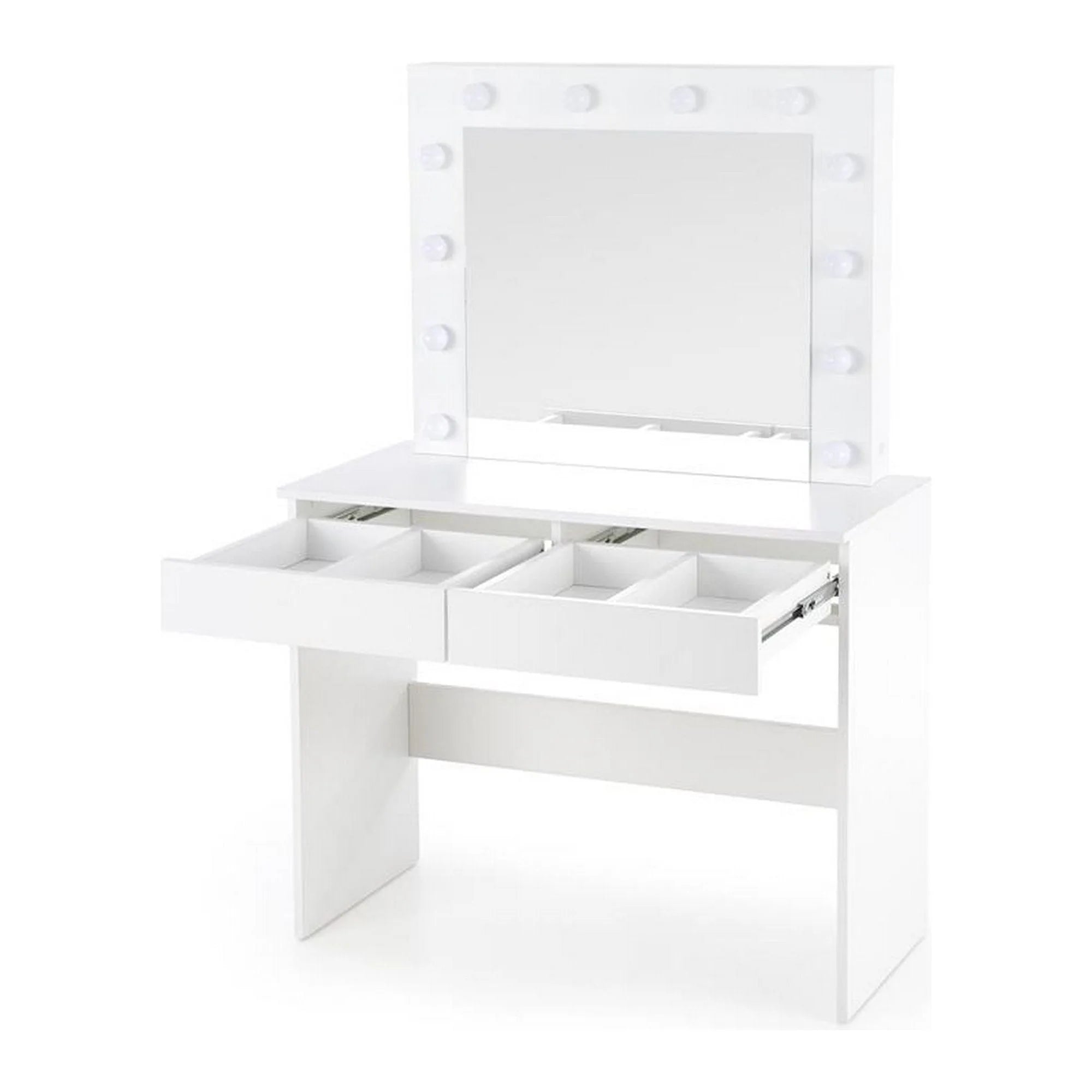 Masa de toaleta HOLLYWOOD, alb, PAL furniruit, cu oglinda si iluminare LED, 94x43x140 cm