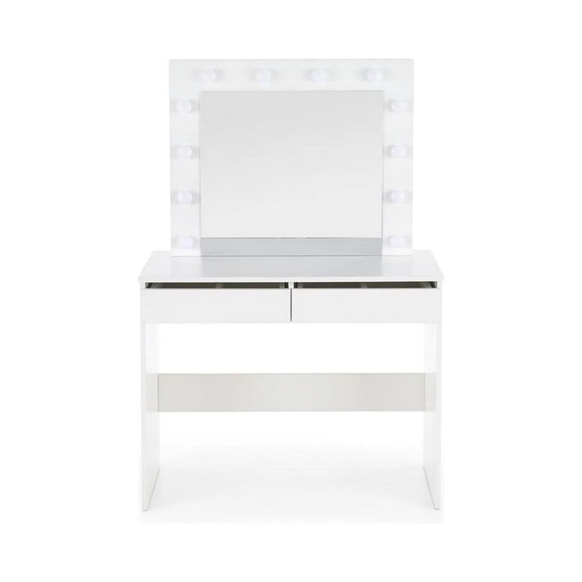 Masa de toaleta HOLLYWOOD, alb, PAL furniruit, cu oglinda si iluminare LED, 94x43x140 cm
