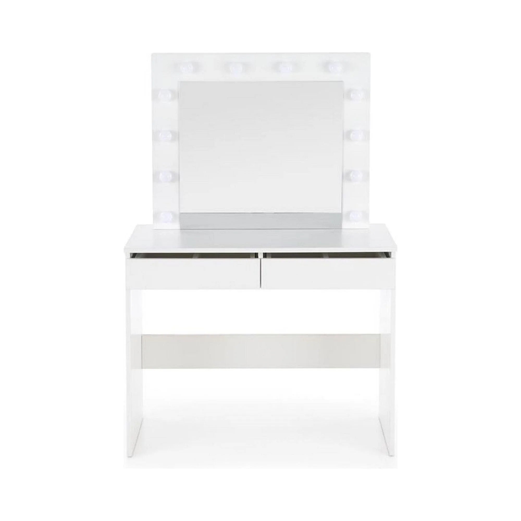 Masa de toaleta HOLLYWOOD, alb, PAL furniruit, cu oglinda si iluminare LED, 94x43x140 cm