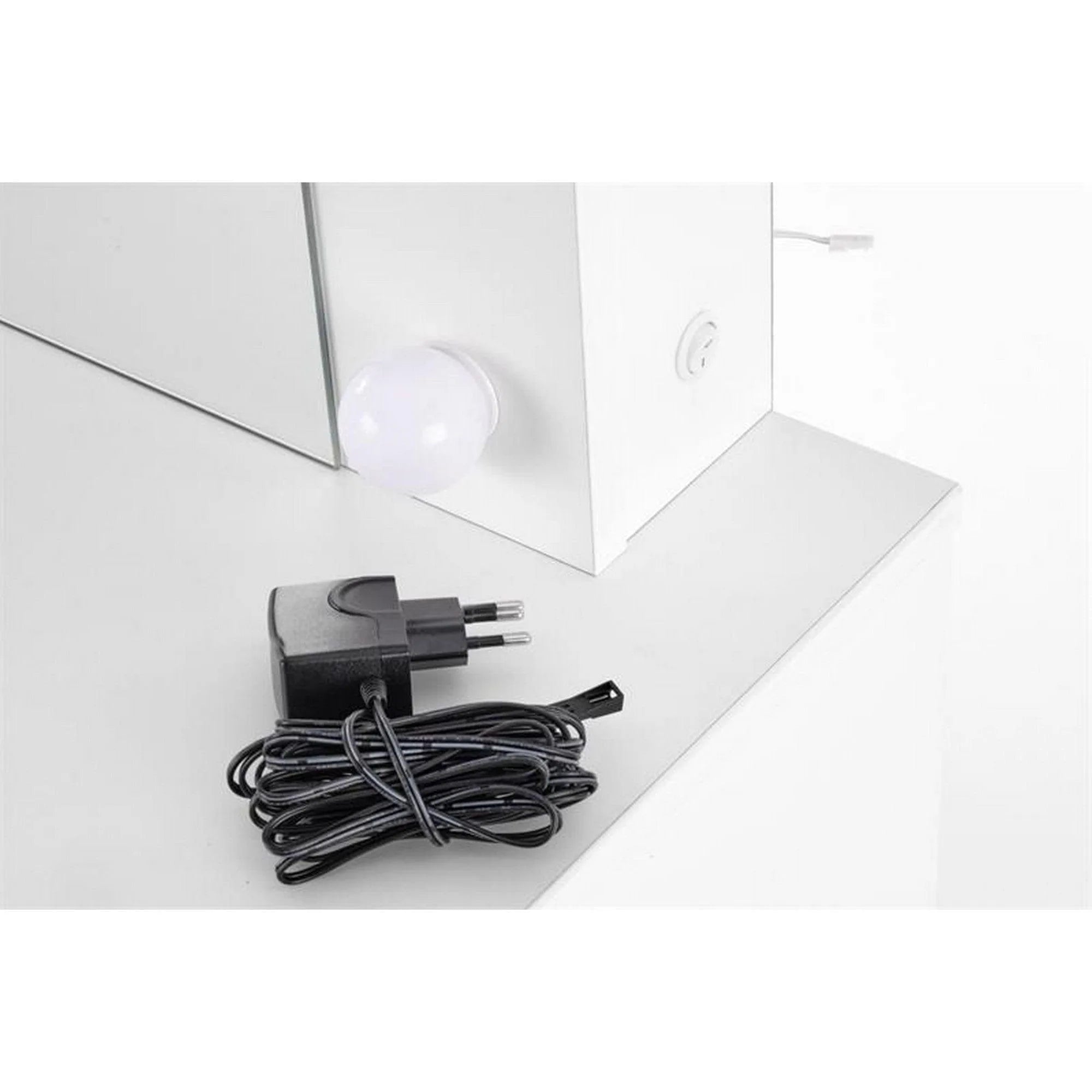 Masa de toaleta HOLLYWOOD, alb, PAL furniruit, cu oglinda si iluminare LED, 94x43x140 cm