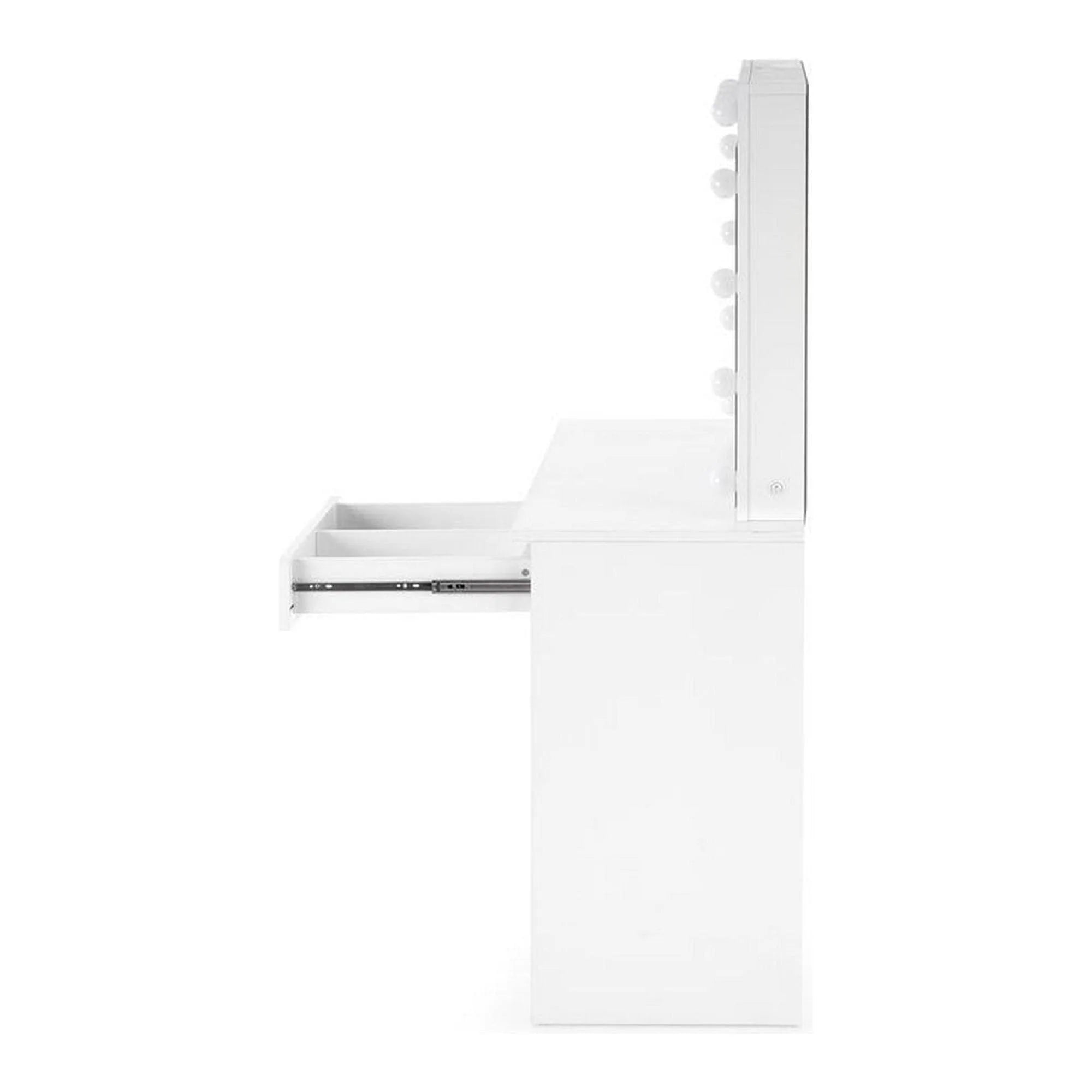 Masa de toaleta HOLLYWOOD, alb, PAL furniruit, cu oglinda si iluminare LED, 94x43x140 cm