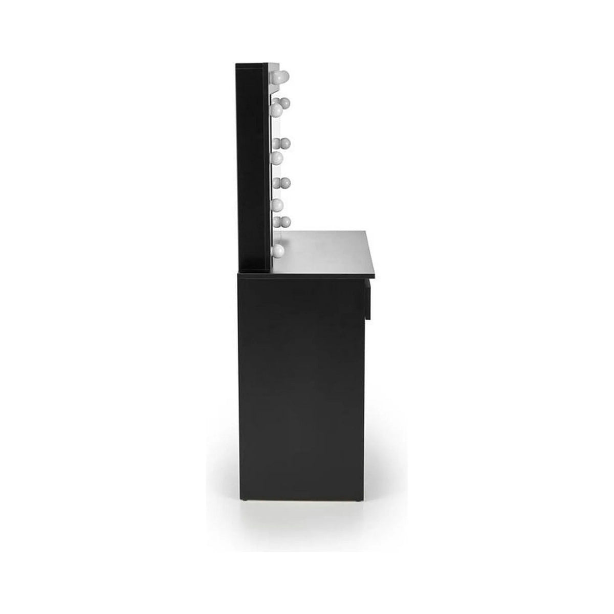 Masa de toaleta HOLLYWOOD, negru, PAL furniruit, cu oglinda si iluminare LED, 94x43x140 cm