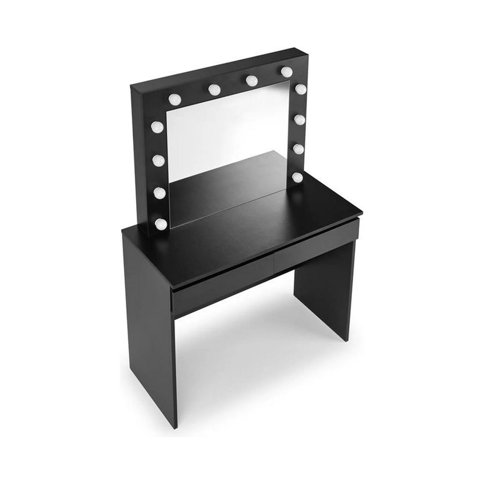 Masa de toaleta HOLLYWOOD, negru, PAL furniruit, cu oglinda si iluminare LED, 94x43x140 cm