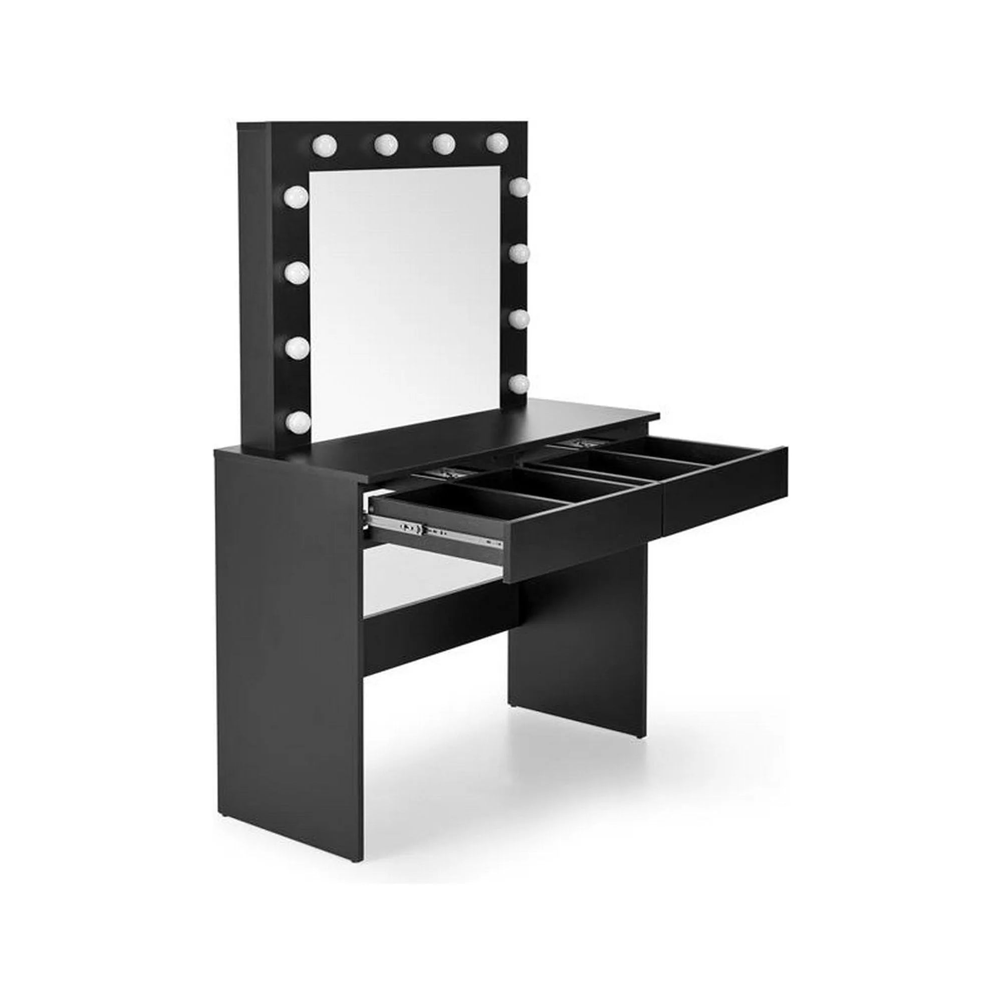 Masa de toaleta HOLLYWOOD, negru, PAL furniruit, cu oglinda si iluminare LED, 94x43x140 cm