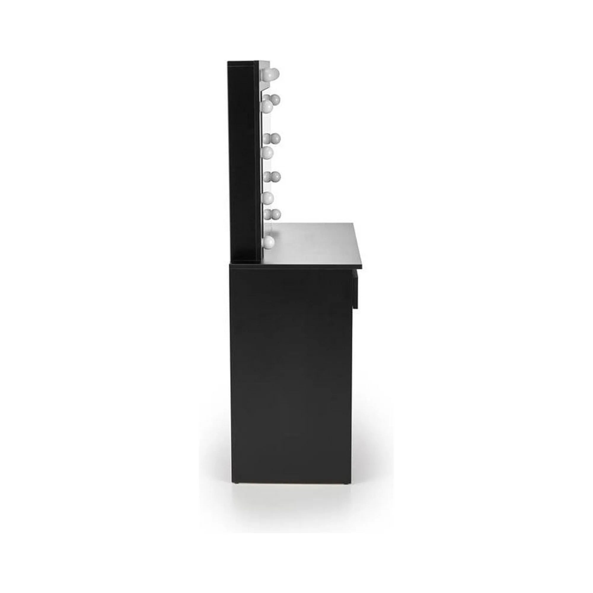Masa de toaleta HOLLYWOOD, negru, PAL furniruit, cu oglinda si iluminare LED, 94x43x140 cm