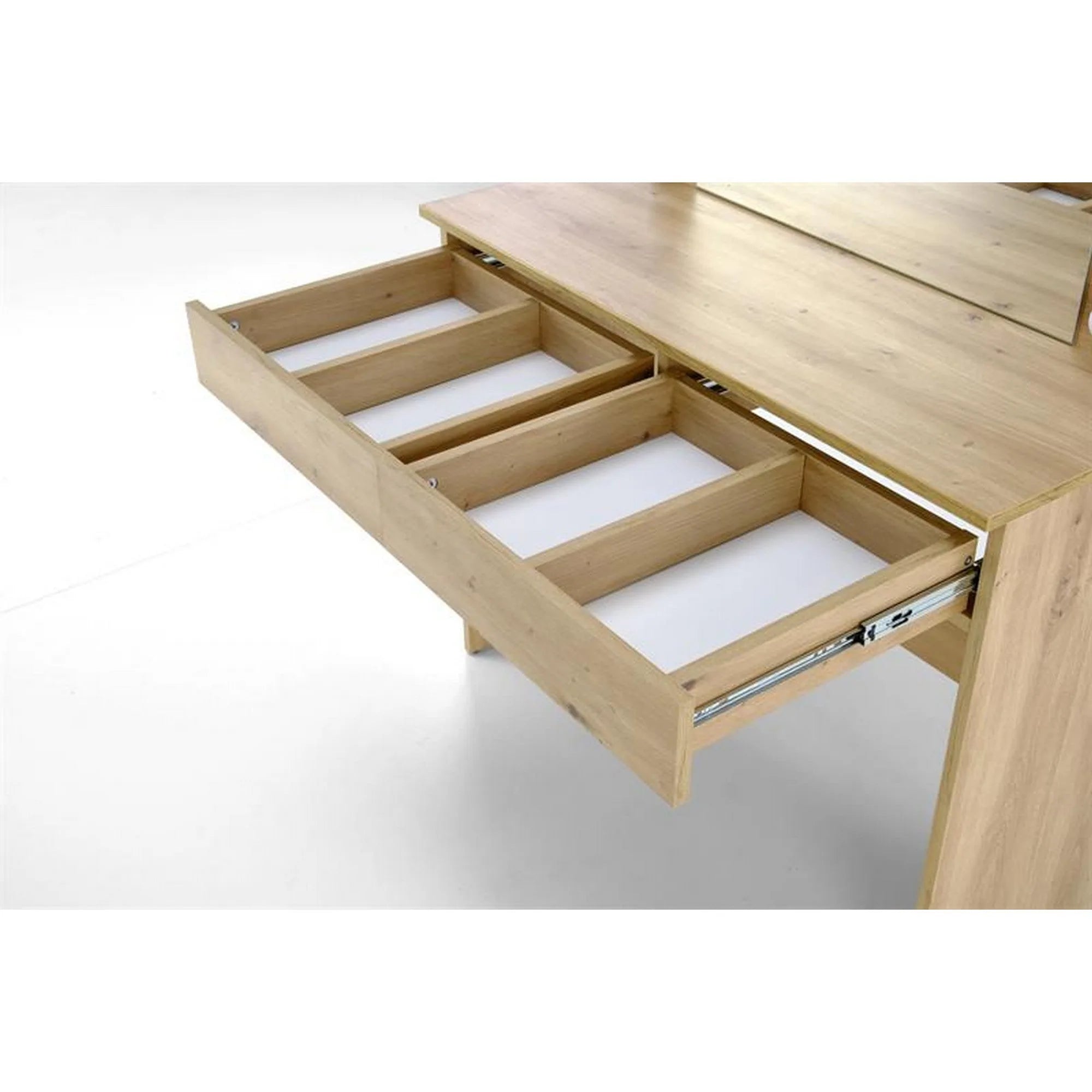 Masa de toaleta HOLLYWOOD, stejar artisan, PAL laminat, cu oglinda si iluminare LED, 94x43x140 cm