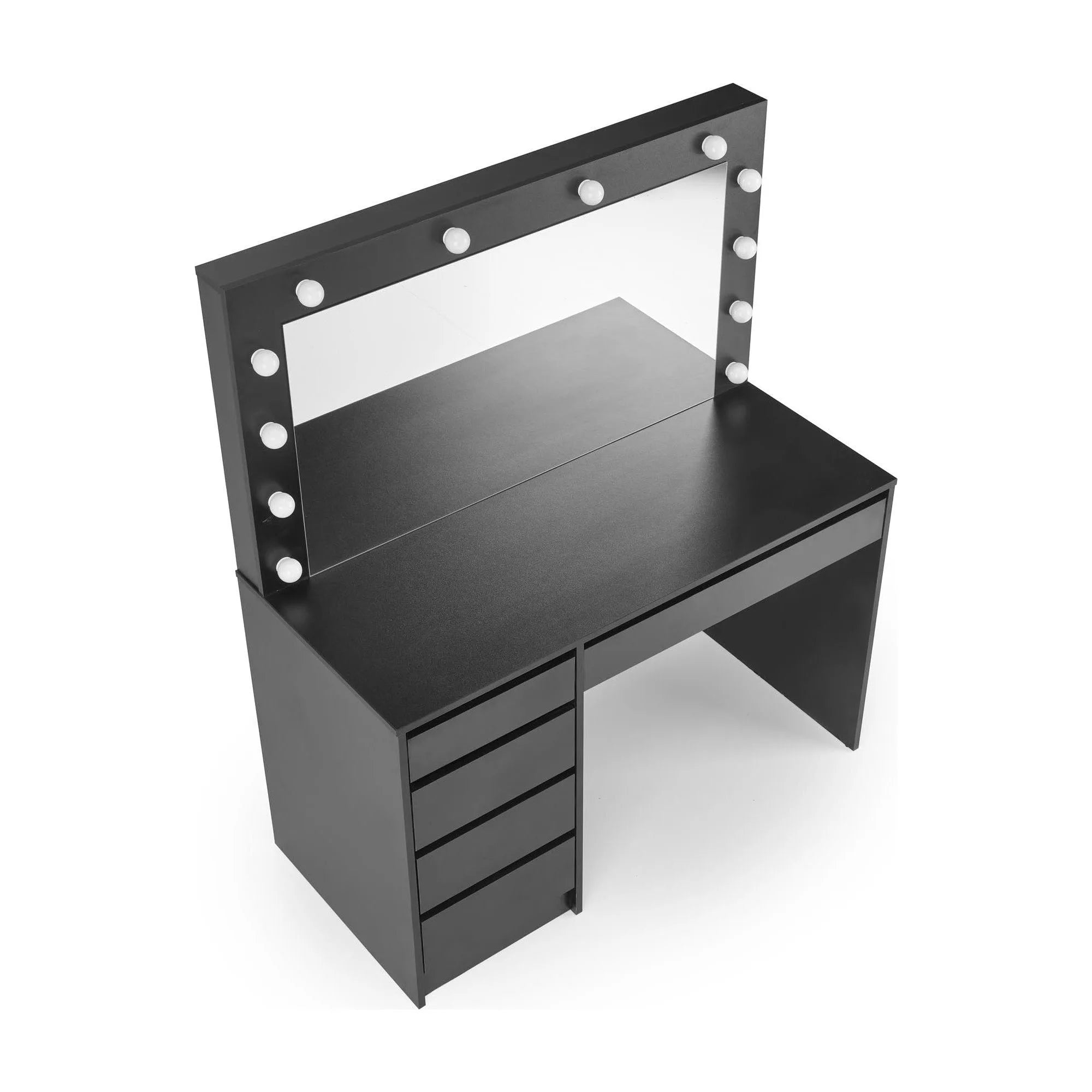 Masa de toaleta HOLLYWOOD XL, negru, PAL furniruit, cu oglinda si iluminare LED, 120x55x140 cm