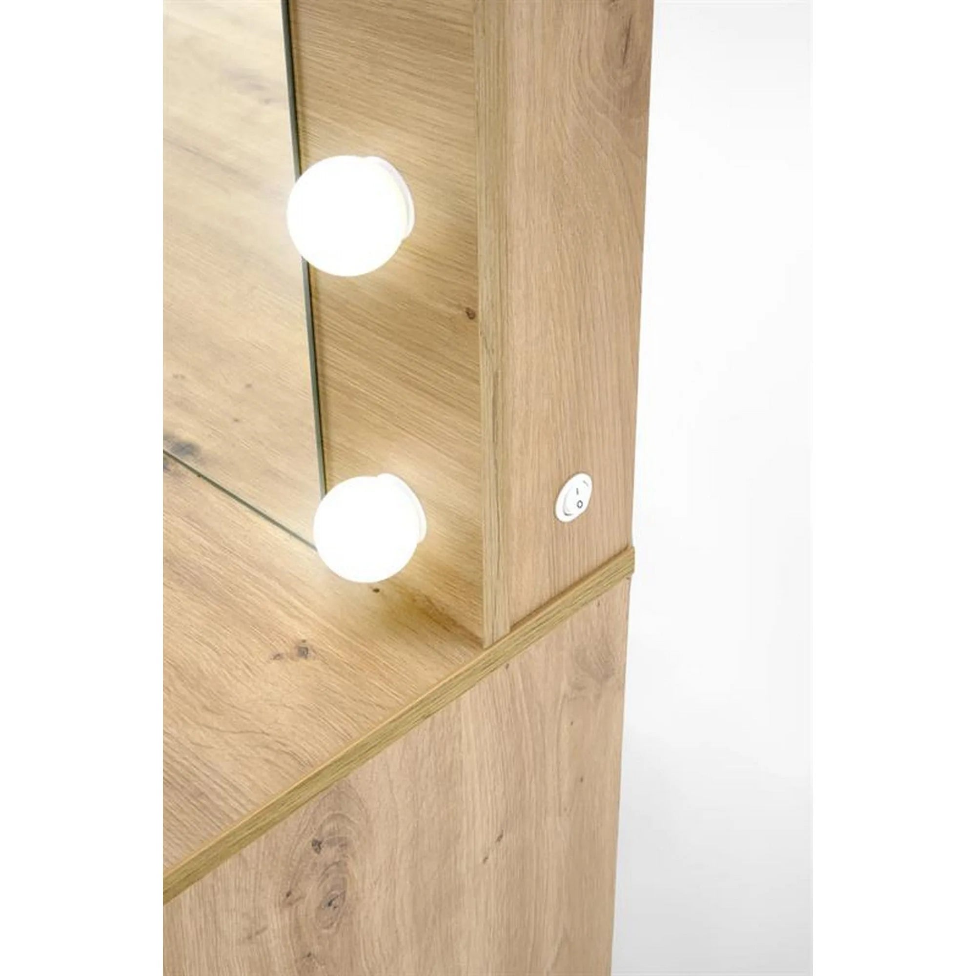 Masa de toaleta cu oglinda cu leduri HOLLYWOOD XL, stejar artisan, PAL laminat, 120x55x140 cm
