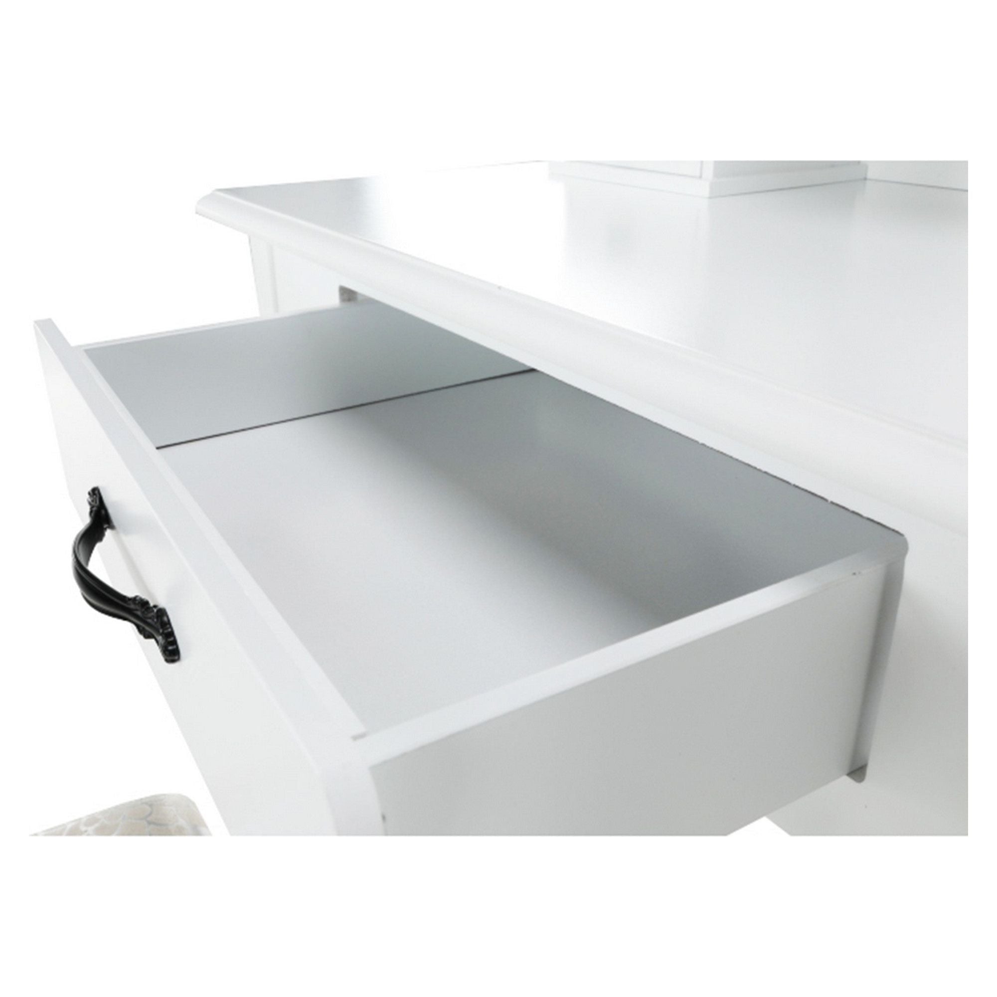 Masa de toaleta LINET NEW, alb/auriu, cu taburet si oglinda, 72x40x136 cm