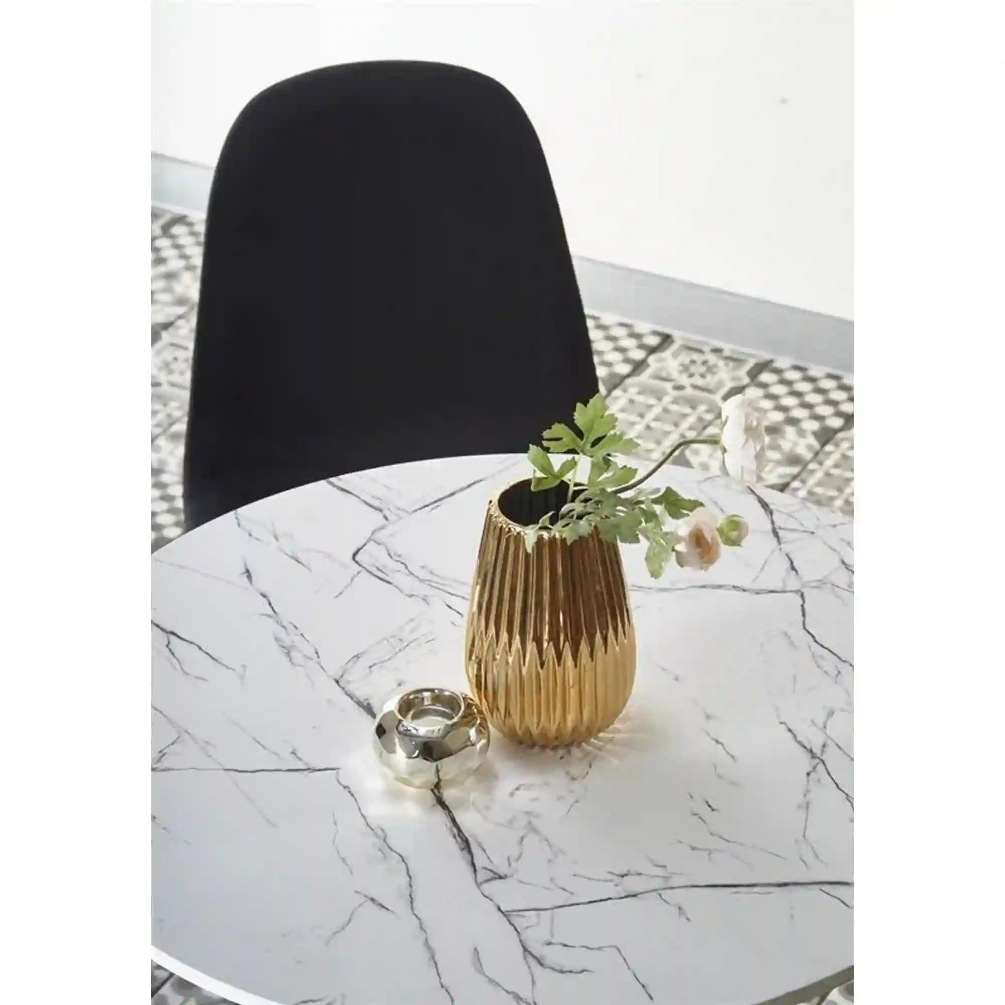 Masa DENVER, alb cu efect de marmura/alb, 80x80x73 cm