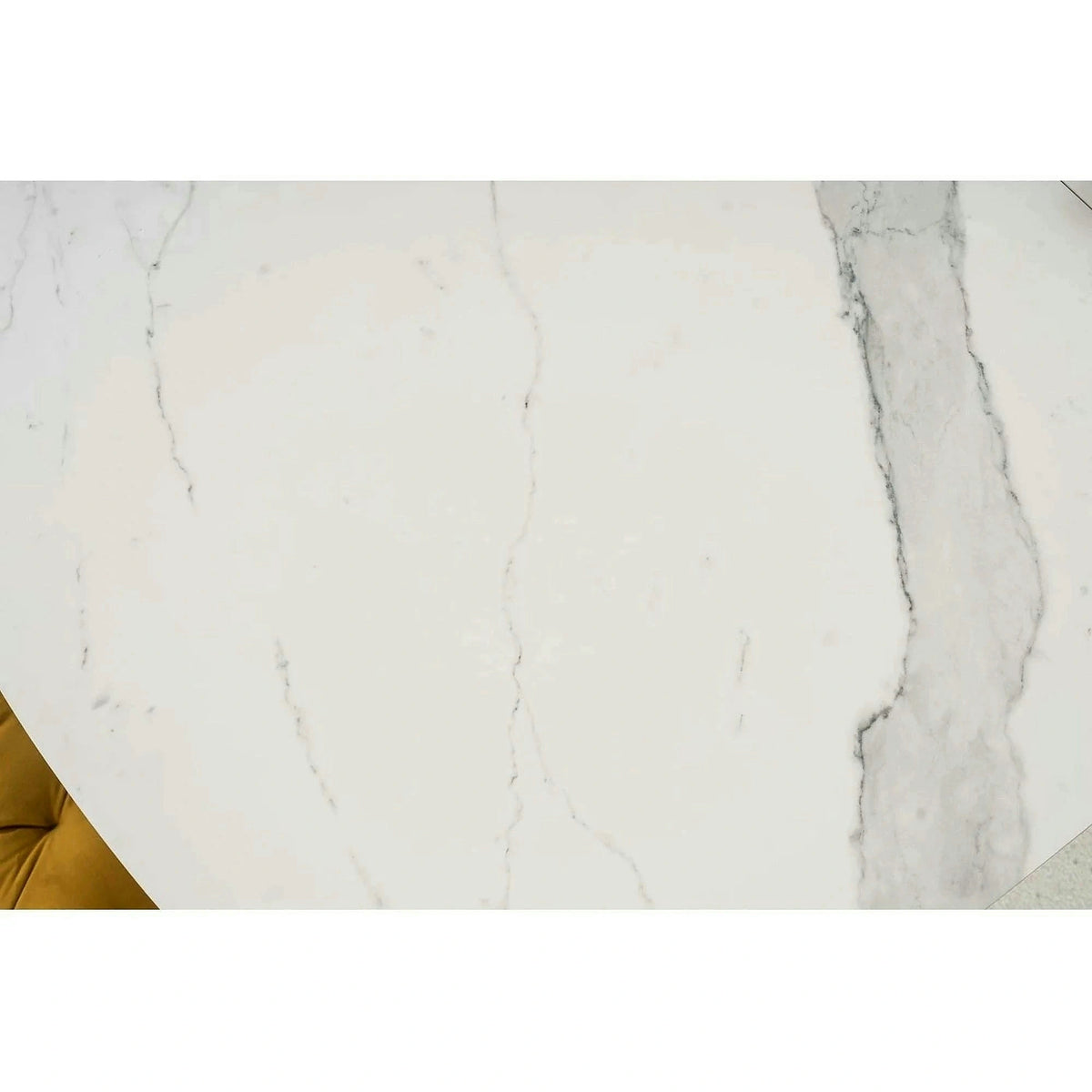Masa dining 160 cm ARMANI, extensibila, alb cu efect de marmura/negru