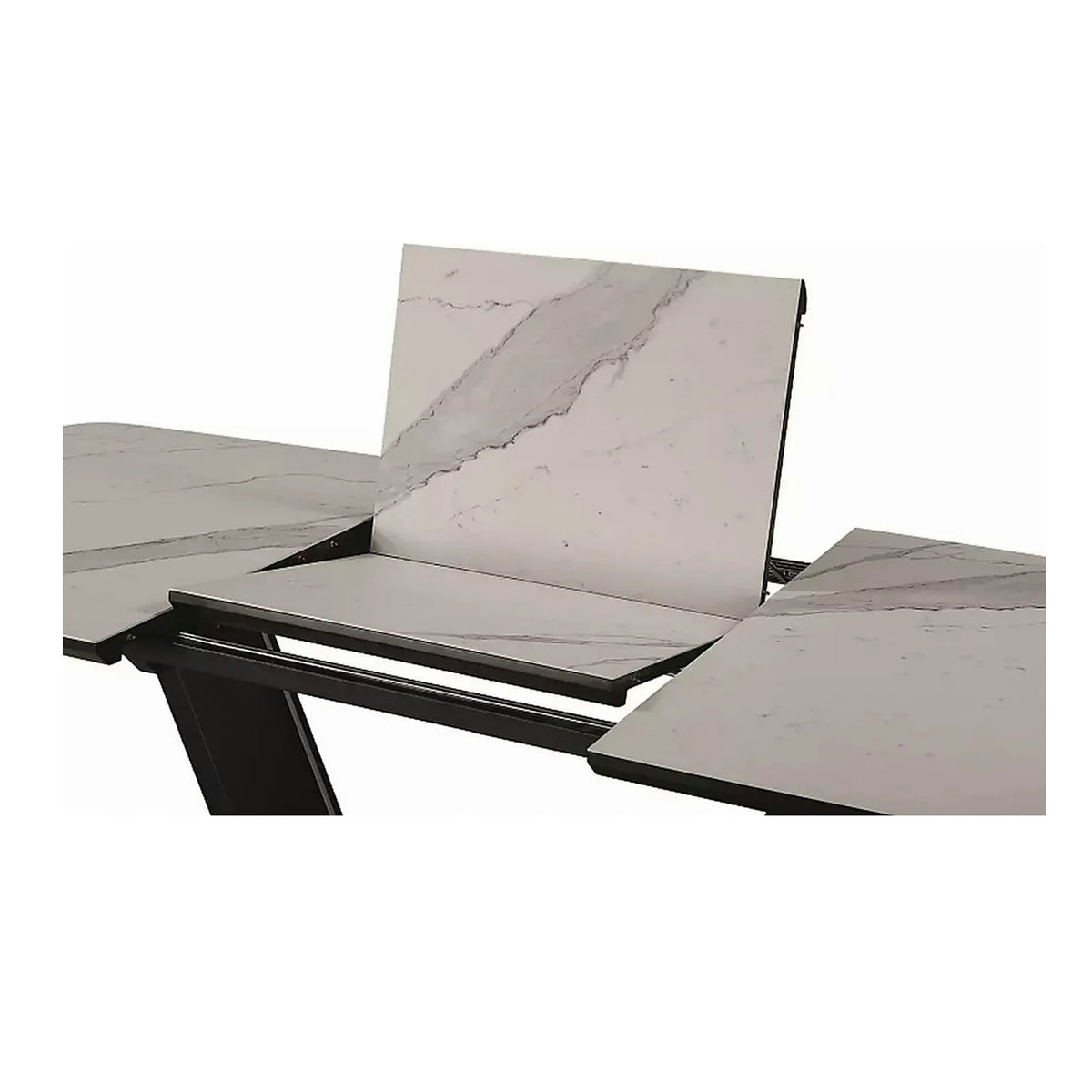 Masa dining 160 cm ARMANI, extensibila, alb cu efect de marmura/negru