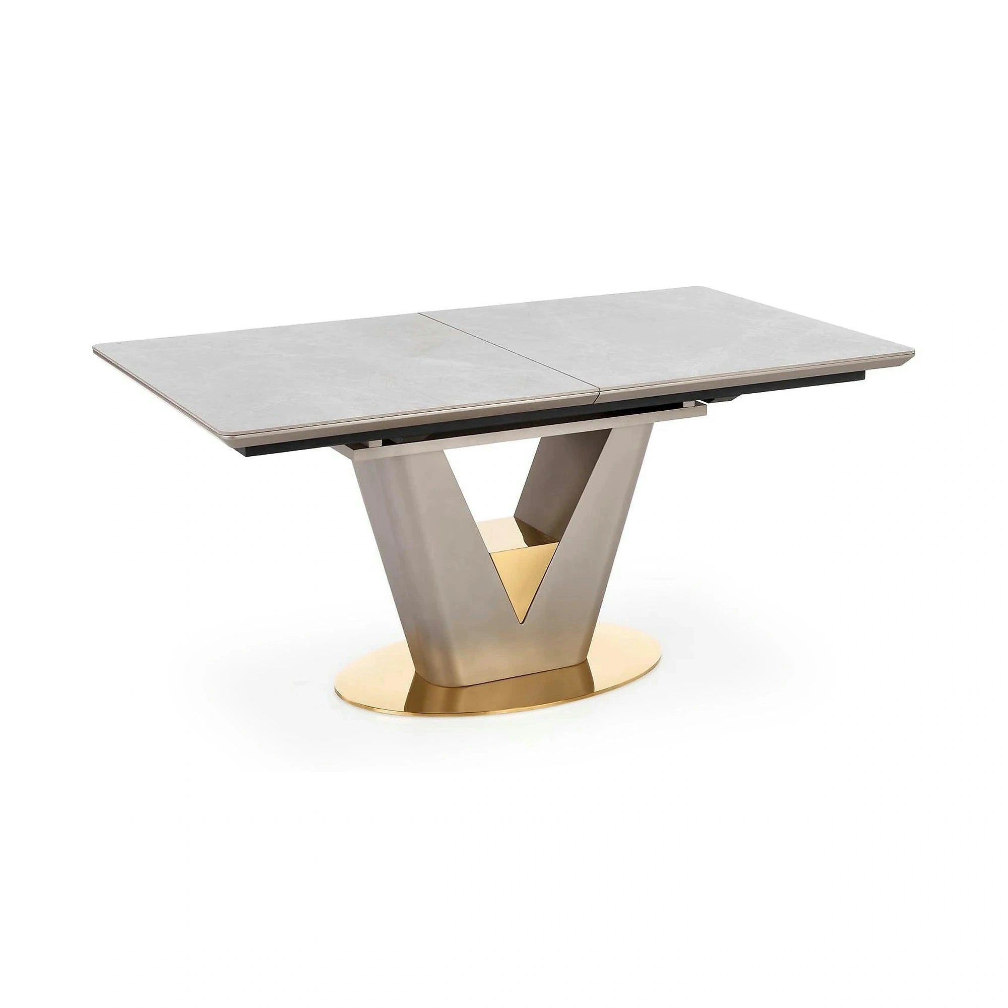Masa dining 8 persoane VALENTINO, gri/auriu, ceramica/otel, 160/220x90x76 cm
