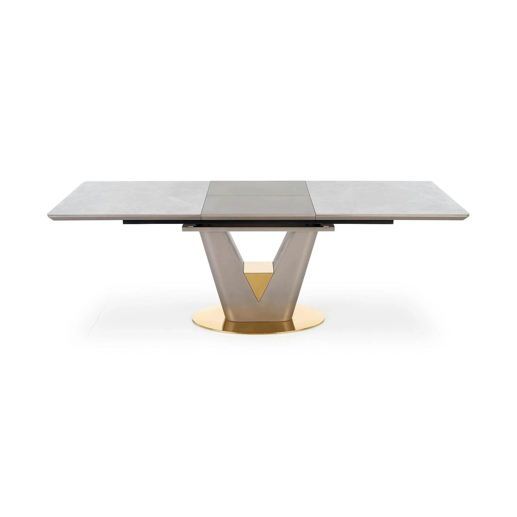 Masa dining 8 persoane VALENTINO, gri/auriu, ceramica/otel, 160/220x90x76 cm