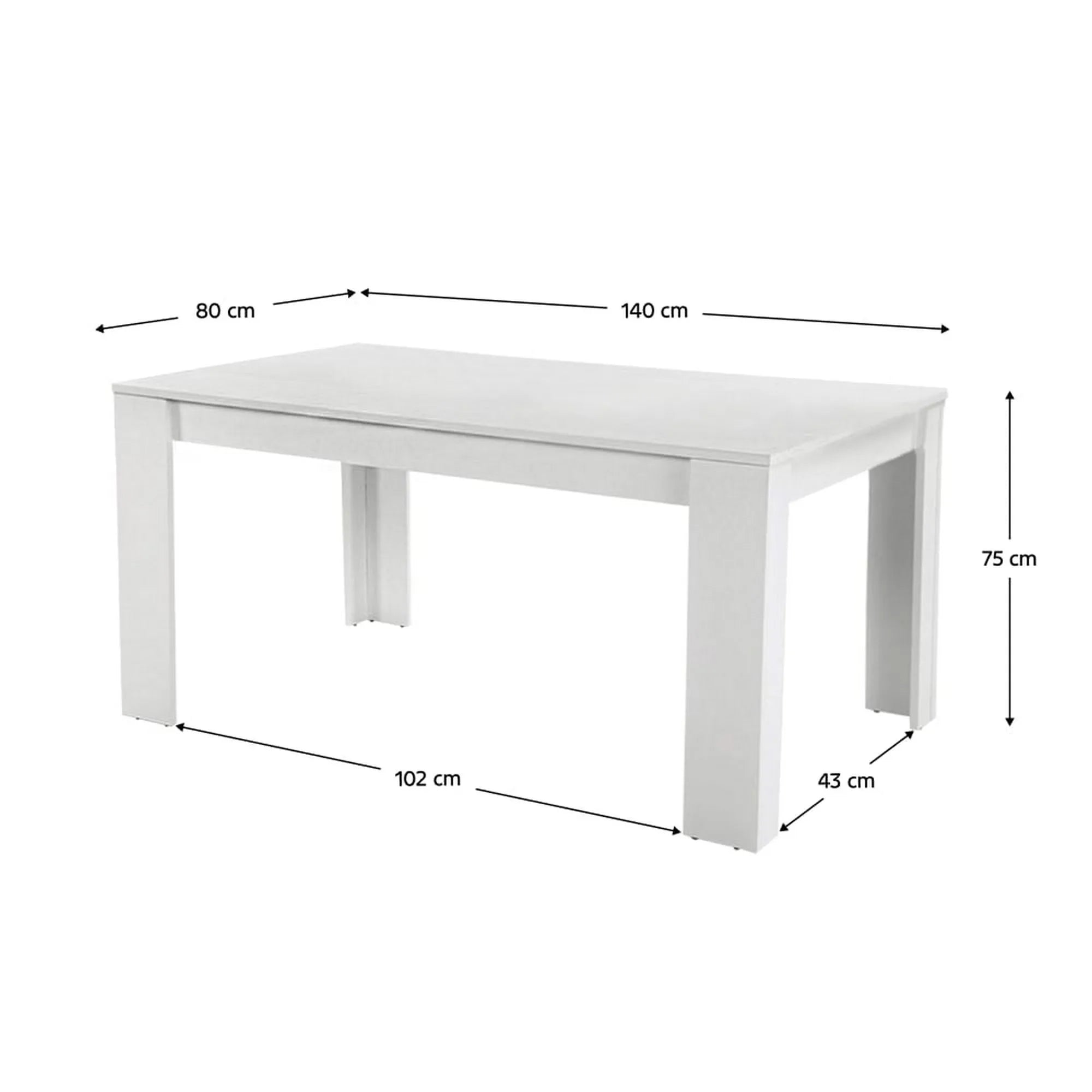 Masa dining TOMY NEW, alb, PAL melaminat, 140x80x75 cm