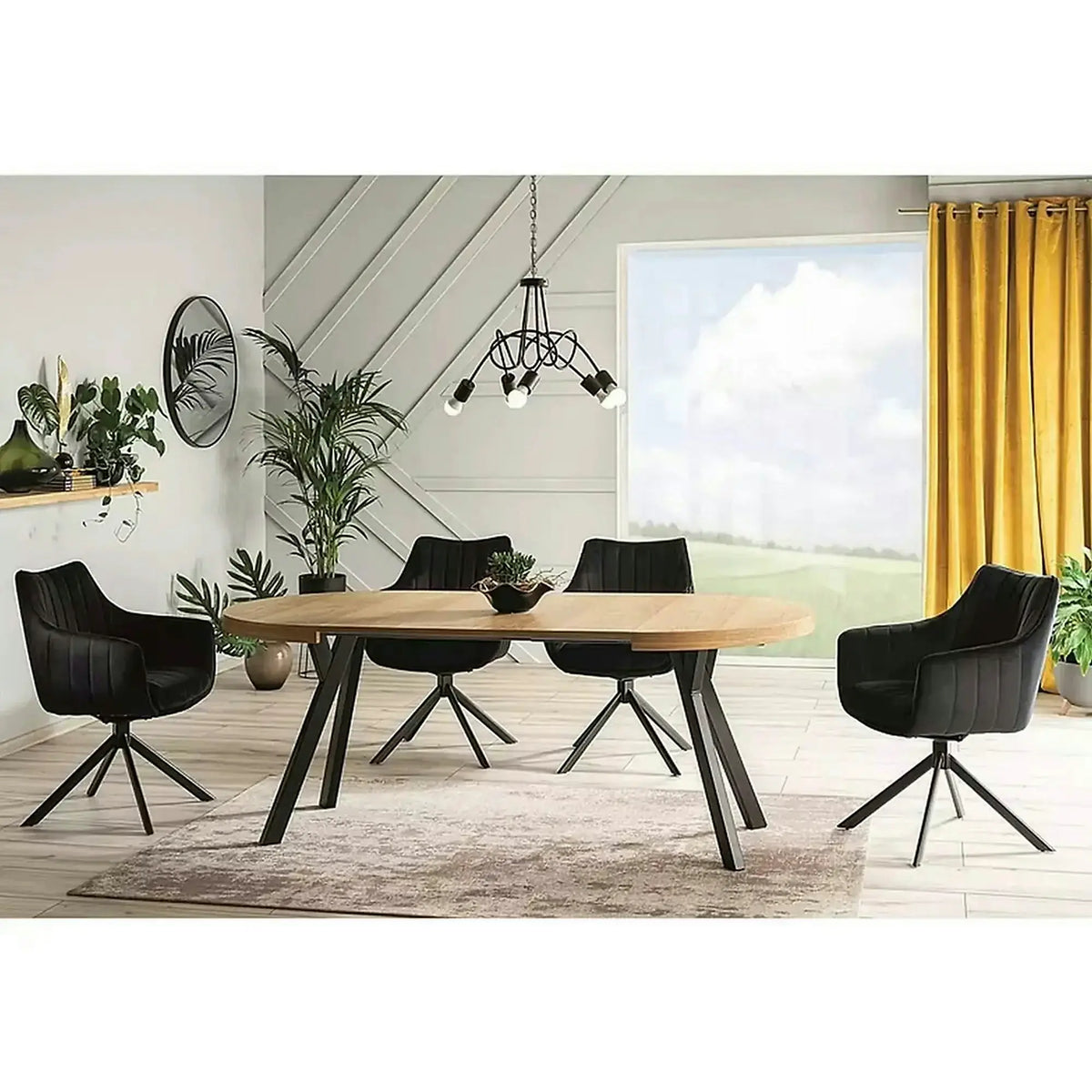 Masa DOMINGO, stejar natural/negru, PAL laminat, 100/250x100x76 cm