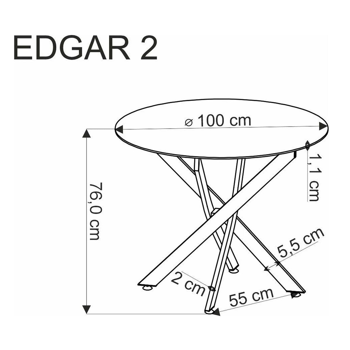 Masa EDGAR 2, alb/negru, ceramica/metal, 100x100x76 cm