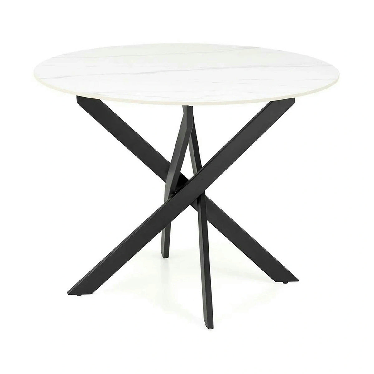 Masa EDGAR 2, alb/negru, ceramica/metal, 100x100x76 cm