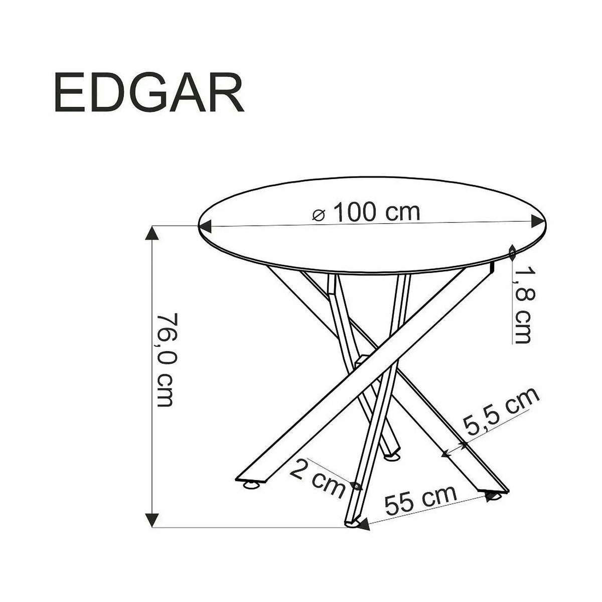Masa EDGAR, nuc/negru, 100x100x76 cm