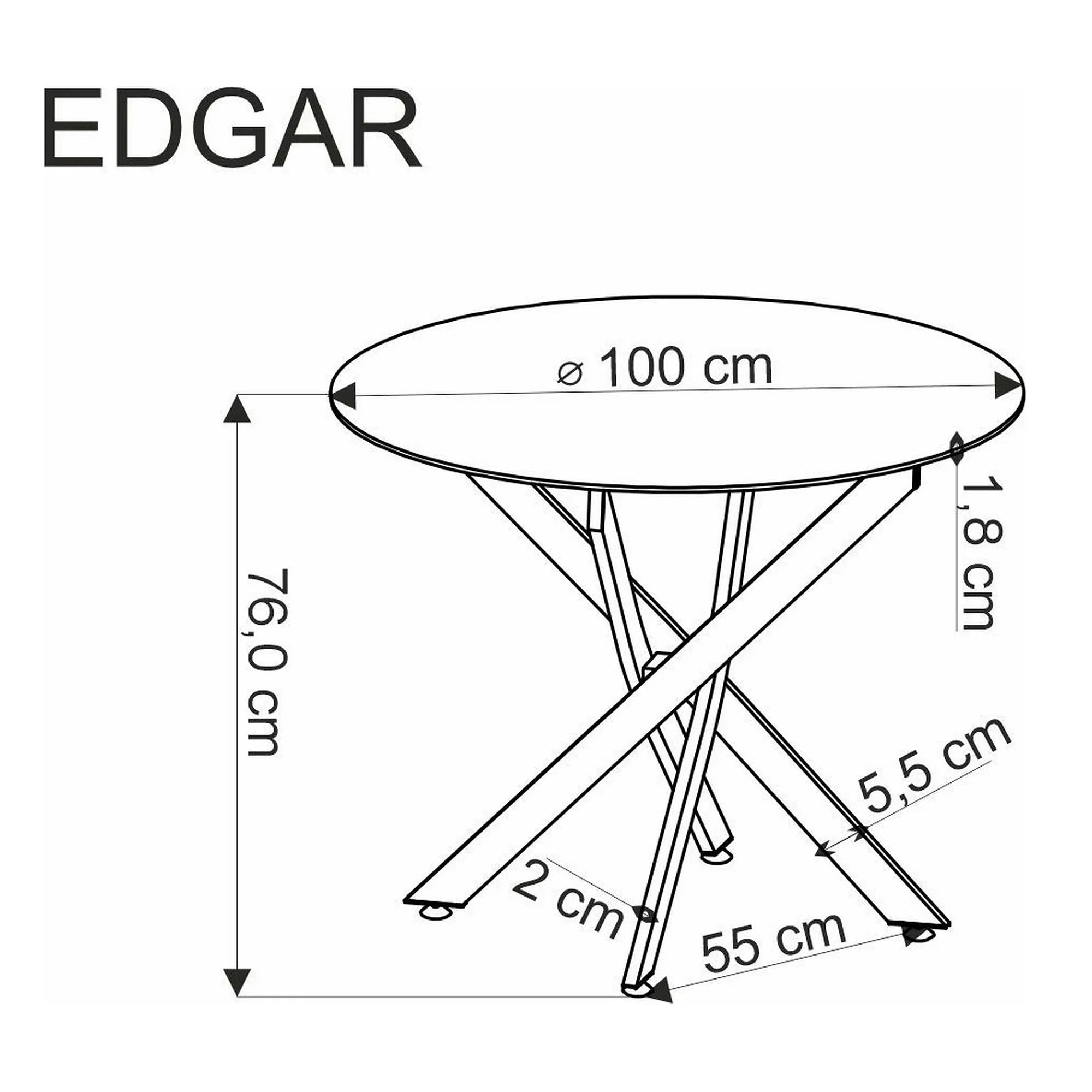 Masa EDGAR, stejar/negru, 100x100x76 cm