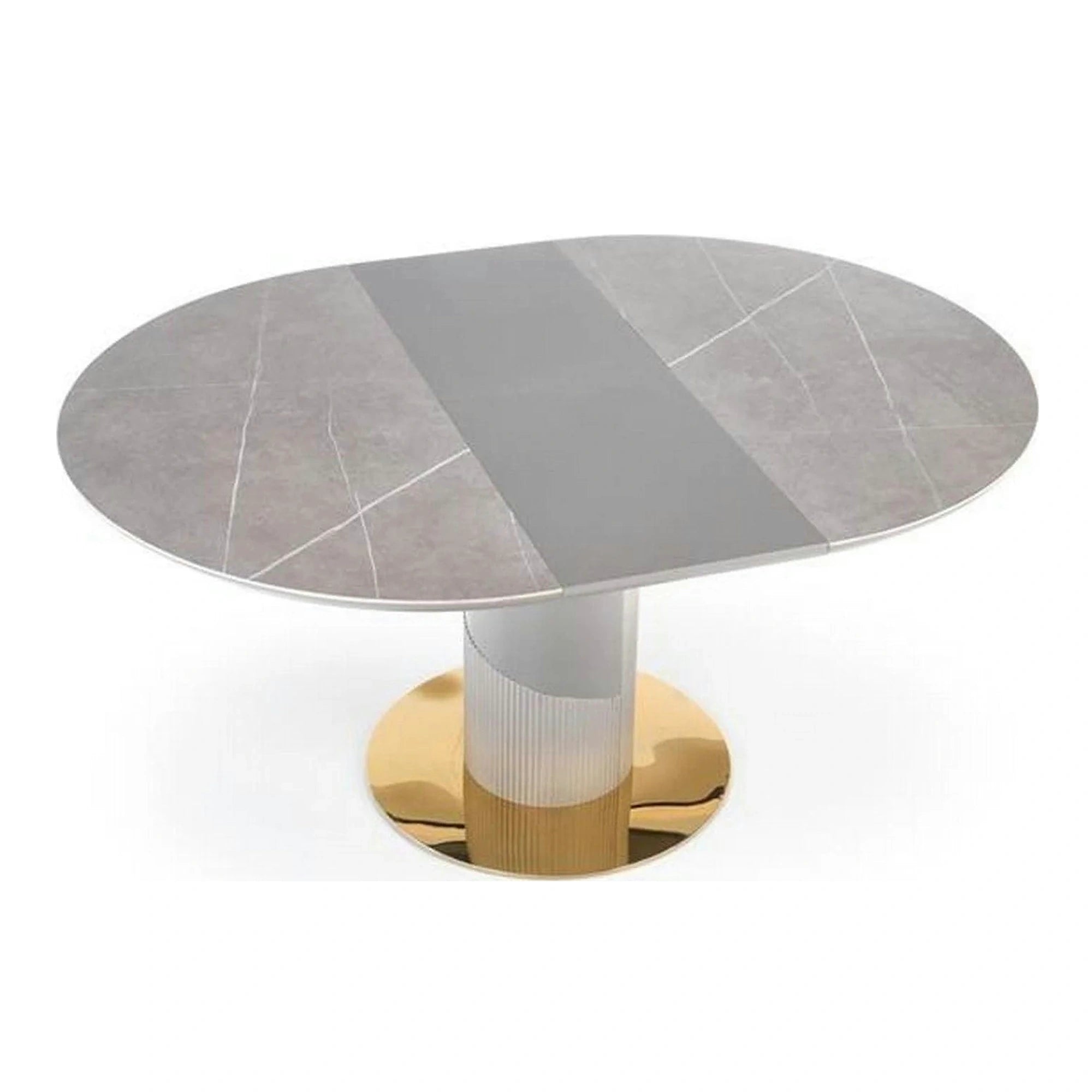 Masa eleganta living MUSCAT, gri cu efect marmura/auriu, 120/160x120x76 cm