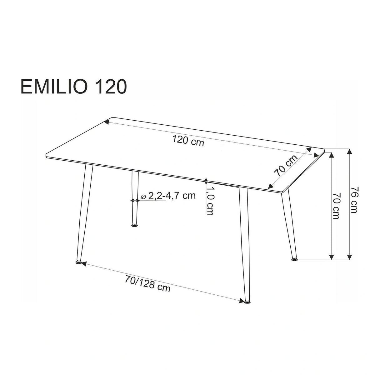 Masa EMILIO 120, alb/negru, ceramica/metal, 120x70x76 cm