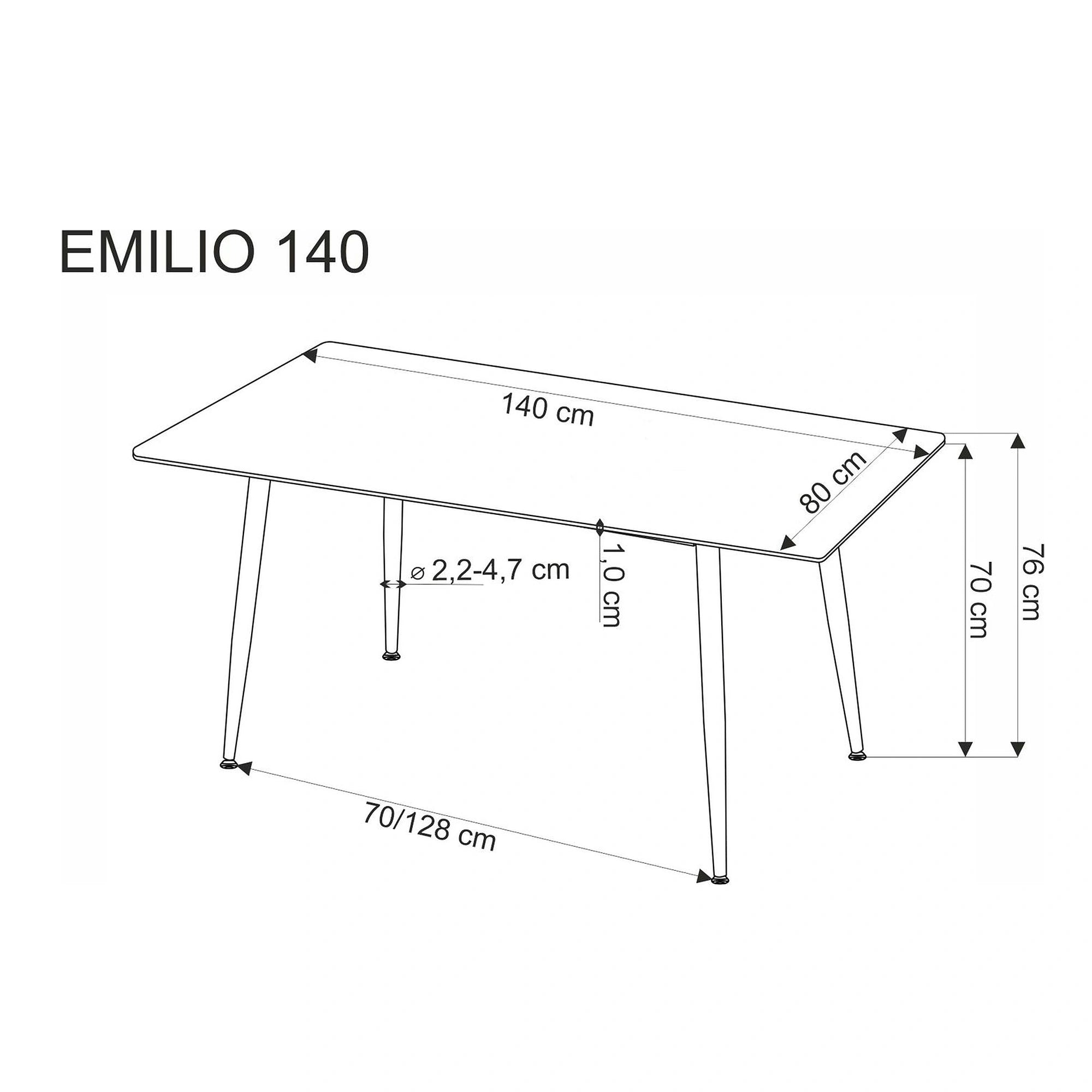 Masa EMILIO 140, alb/negru, ceramica/metal, 140x80x76 cm