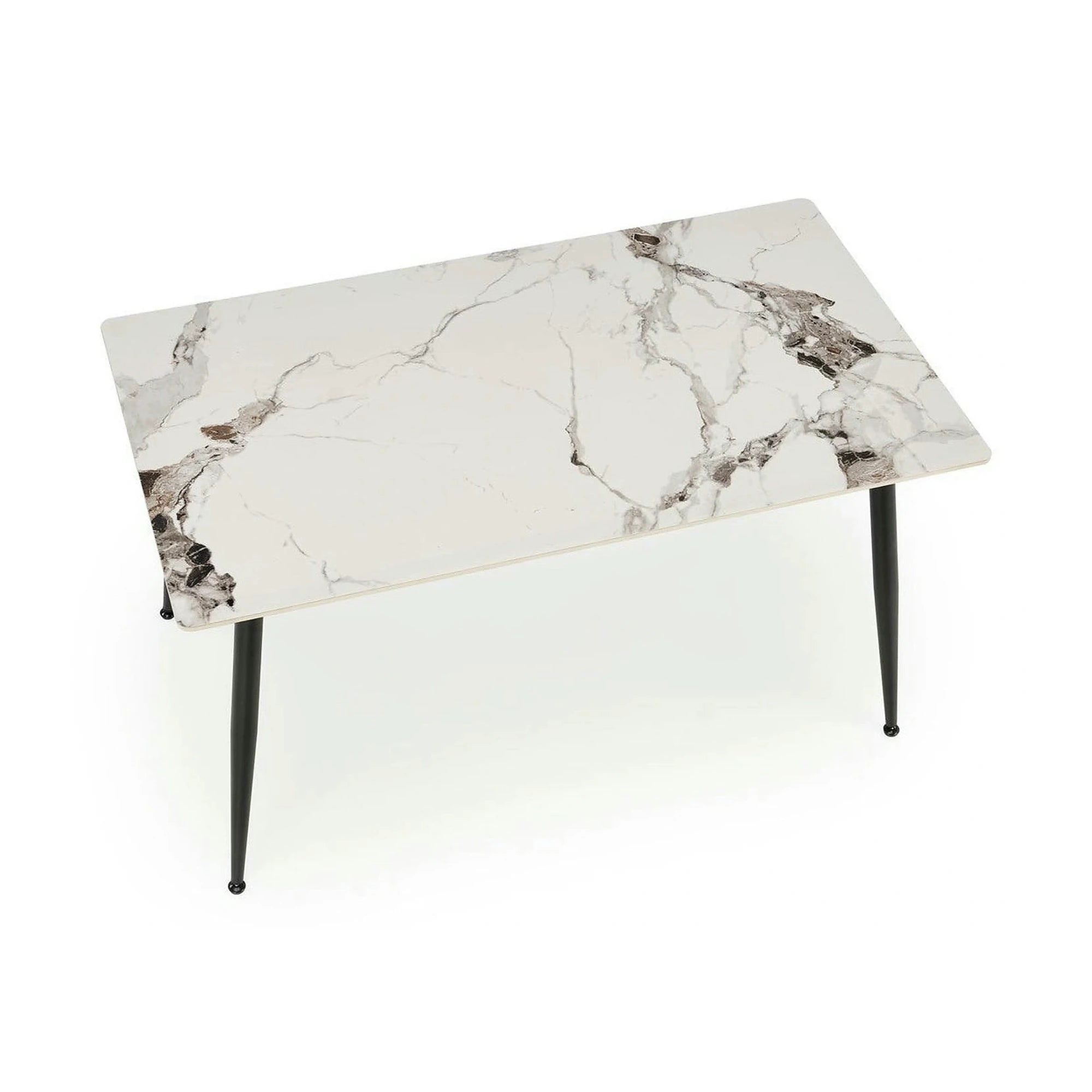 Masa EMILIO 140, alb/negru, ceramica/metal, 140x80x76 cm