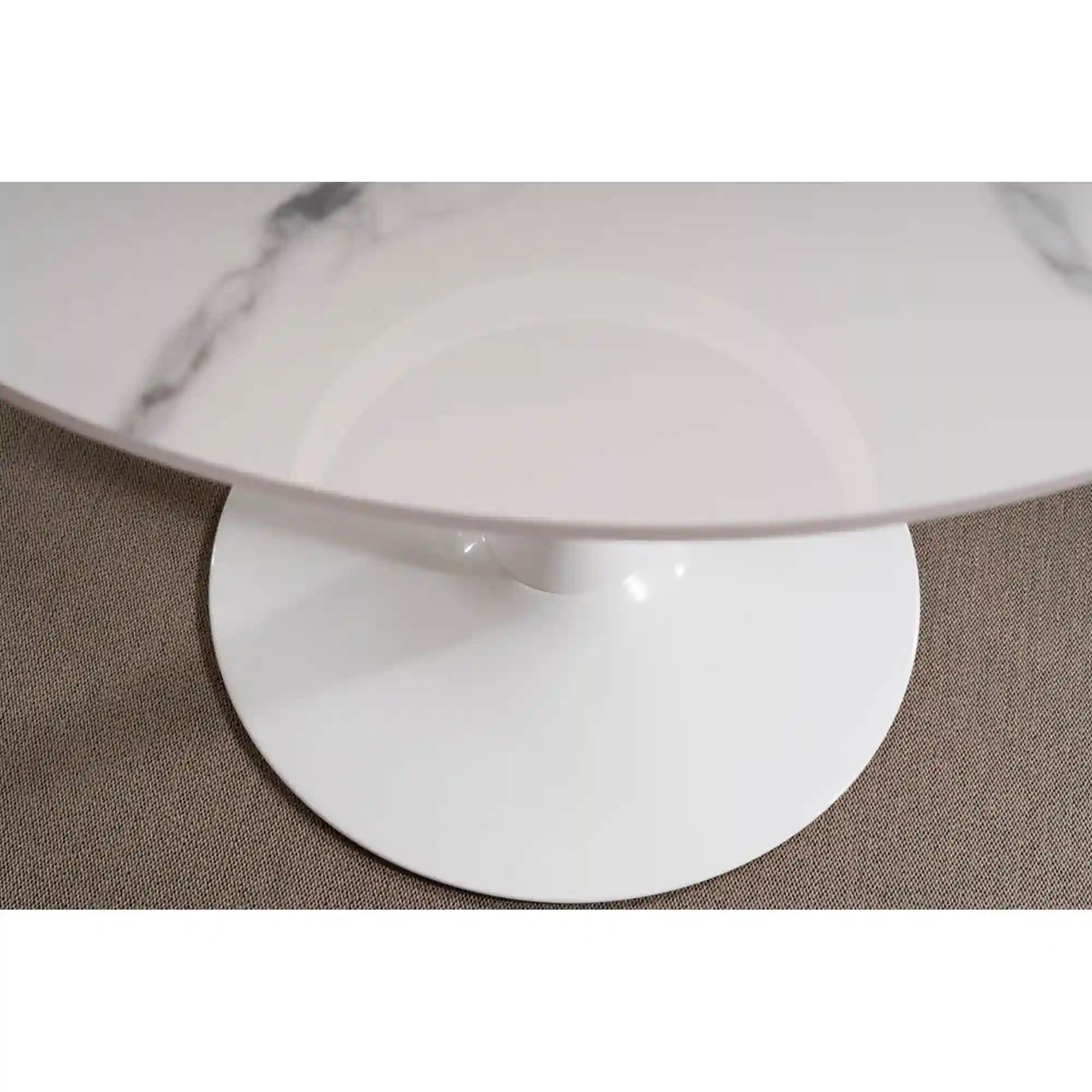 Masa ESPERO, alb cu efect de marmura/alb, ceramica/metal, 90x90x75 cm