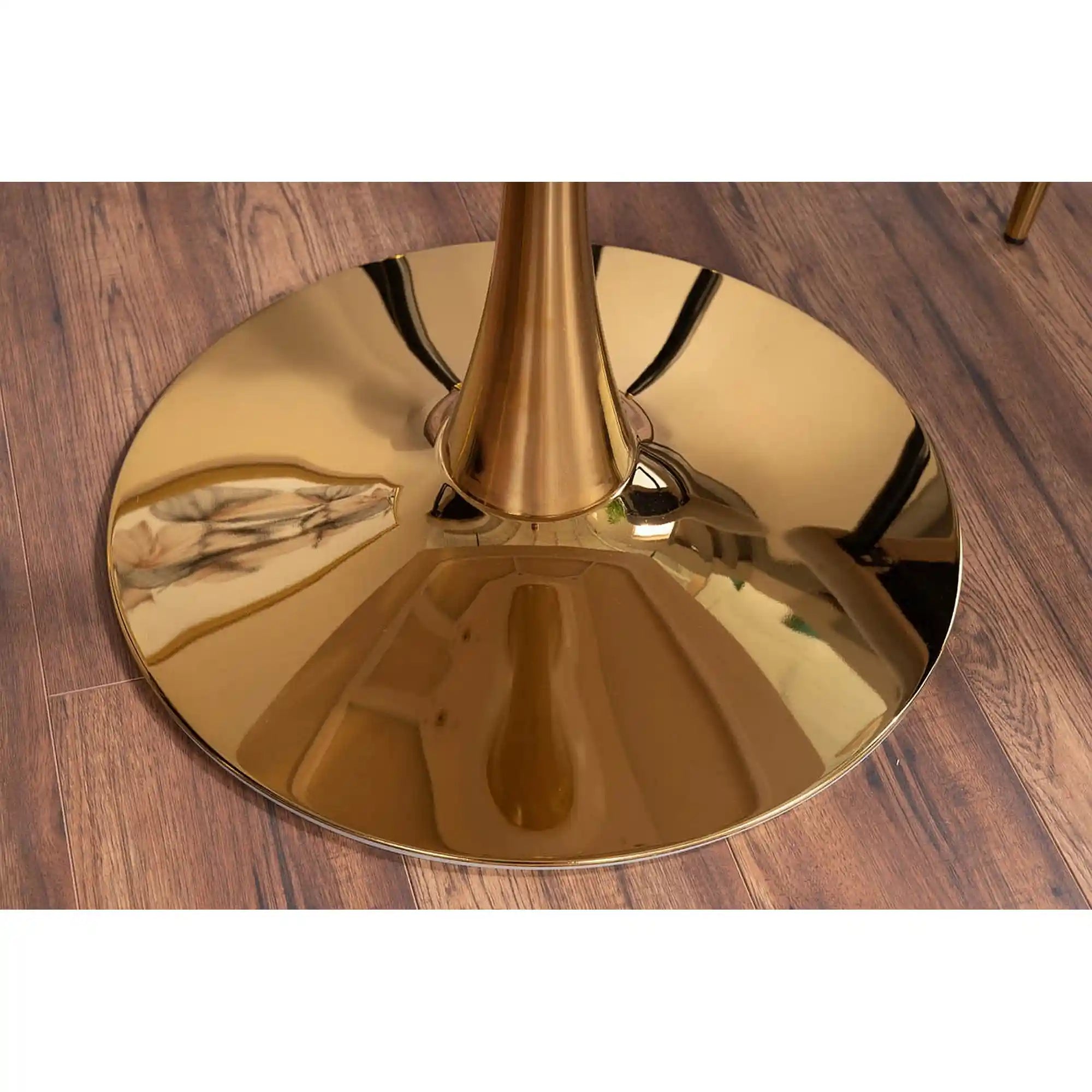 Masa ESPERO, alb cu efect de marmura/auriu, ceramica/metal, 90x90x75 cm